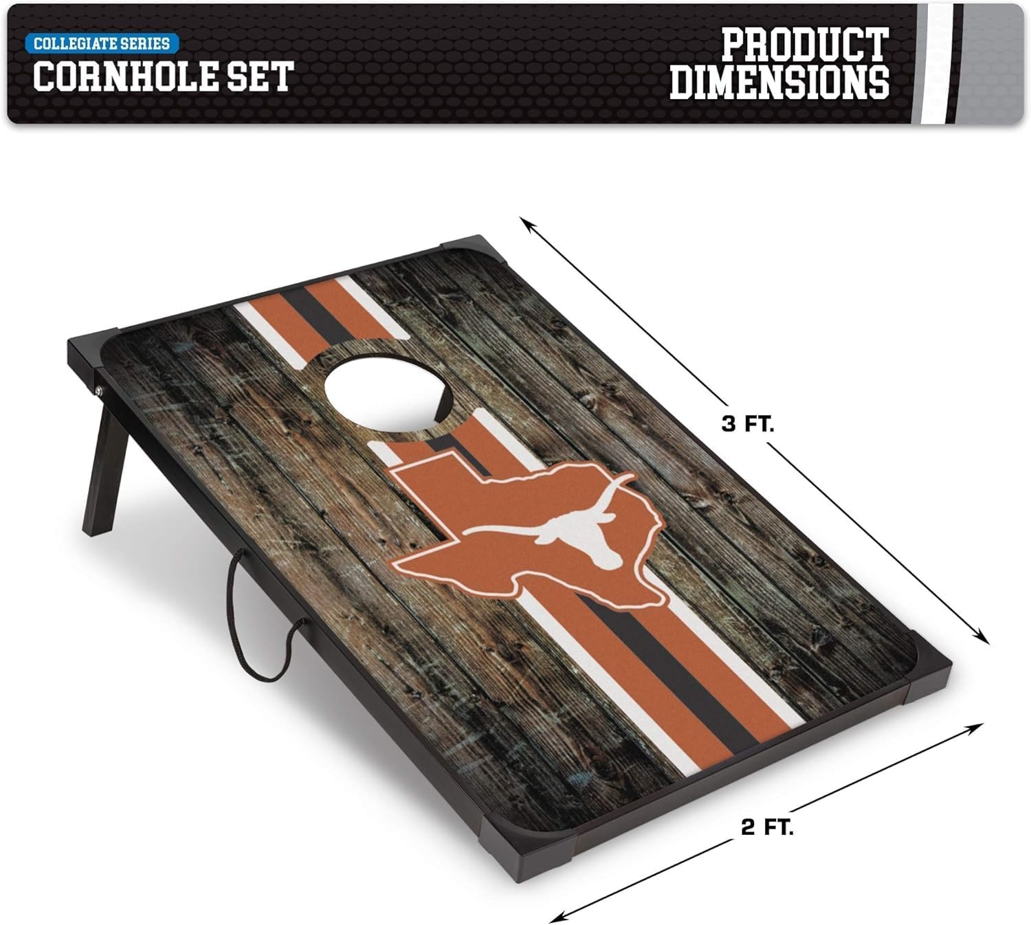 Wild Sports NCAA 2′ x 3′ MDF Deluxe Cornhole Set – with Corners and Aprons(Texas Longhorns)