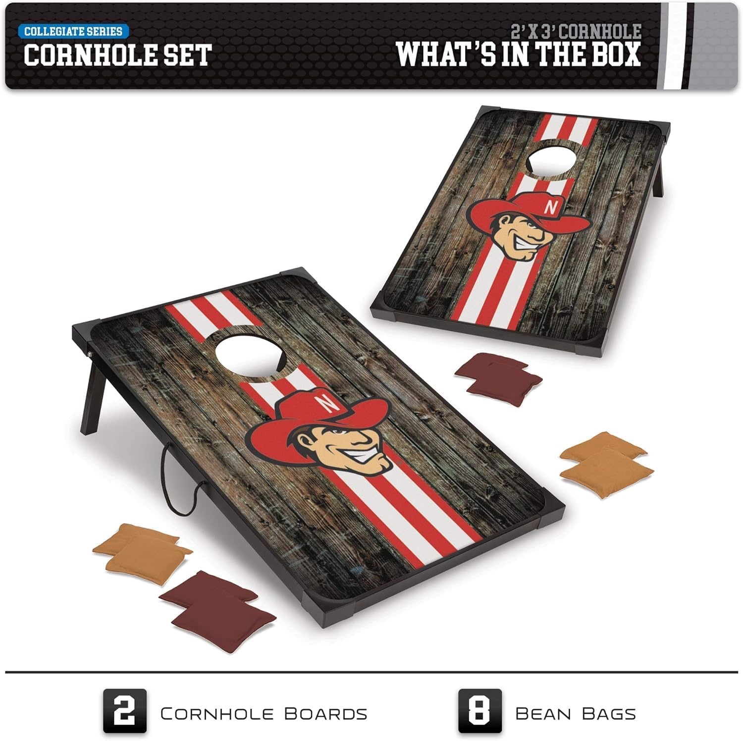 Wild Sports NCAA 2′ x 3′ MDF Deluxe Cornhole Set – with Corners and Aprons(Nebraska Cornhuskers)