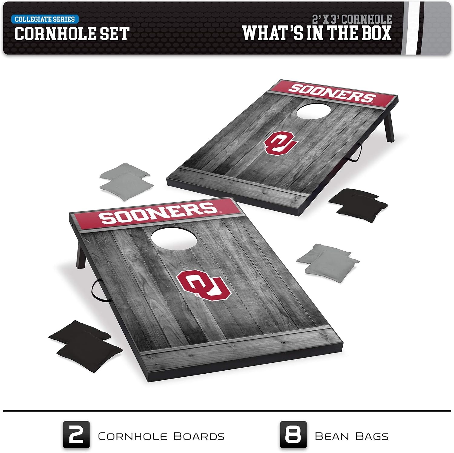 Wild Sports 2’x3′ MDF Wood NCAA College Cornhole Set(Oklahoma Sooners)