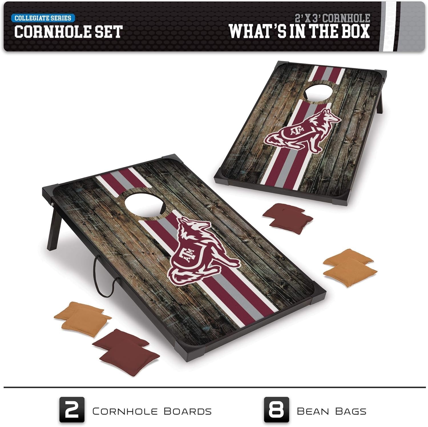 Wild Sports NCAA 2′ x 3′ MDF Deluxe Cornhole Set – with Corners and Aprons(Texas A&M Aggies)