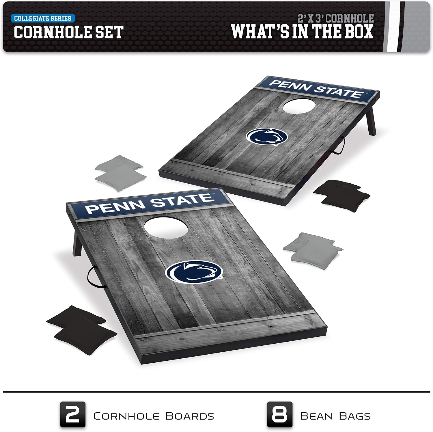 Wild Sports 2’x3′ MDF Wood NCAA College Cornhole Set(Penn State Nittany Lions)