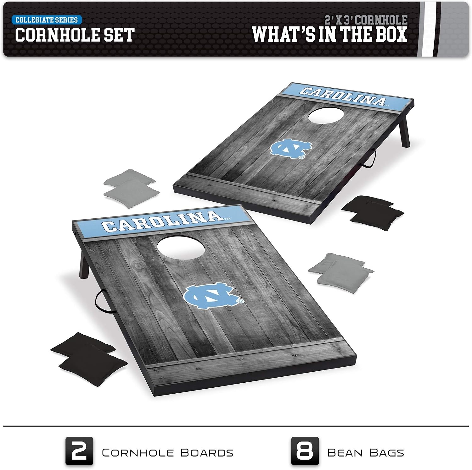 Wild Sports 2’x3′ MDF Wood NCAA College Cornhole Set(North Carolina Tar Heels)