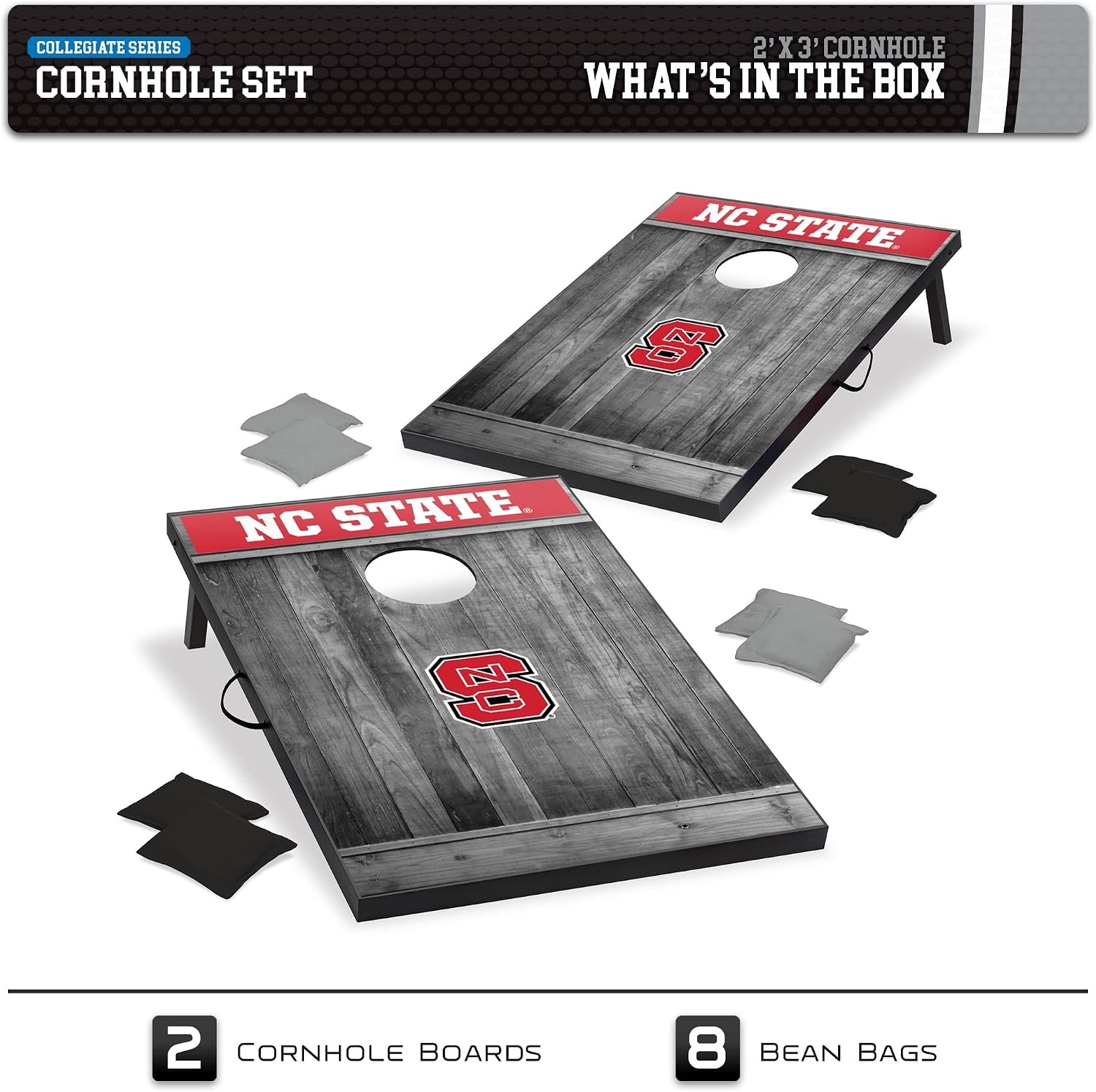Wild Sports 2’x3′ MDF Wood NCAA College Cornhole Set(North Carolina State Wolfpack)