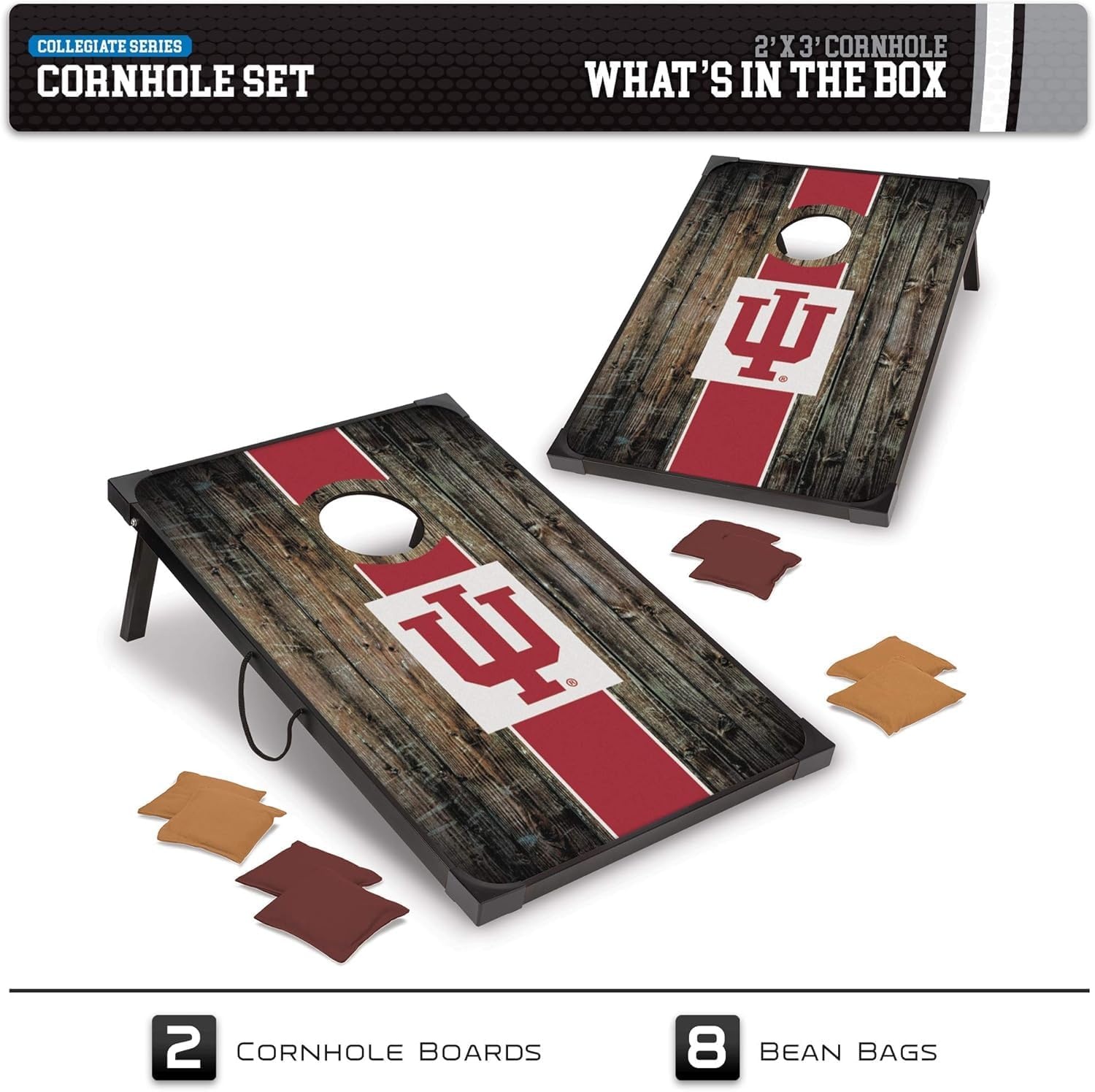 Wild Sports NCAA 2′ x 3′ MDF Deluxe Cornhole Set – with Corners and Aprons(Indiana Hoosiers)