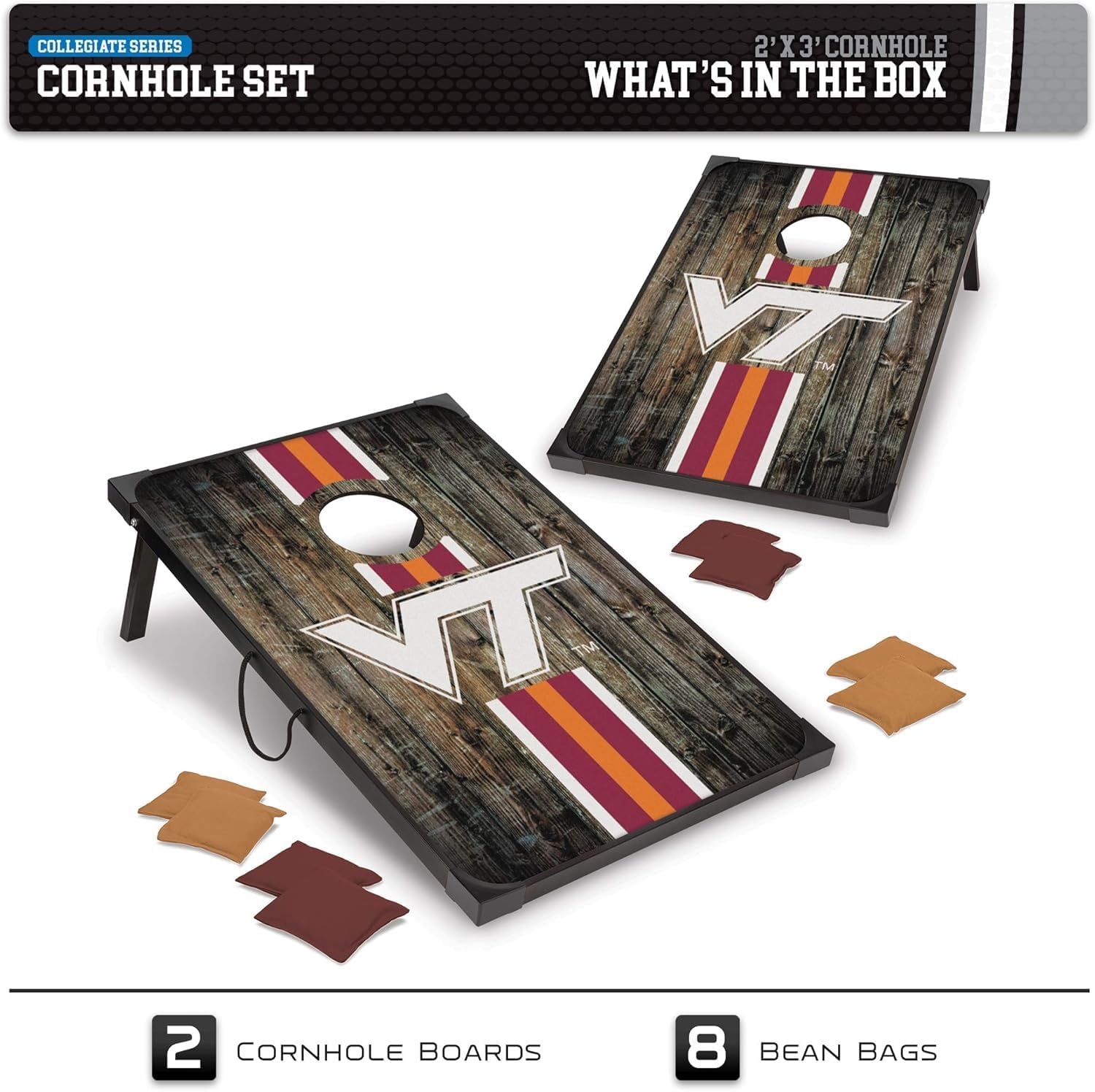 Wild Sports NCAA 2′ x 3′ MDF Deluxe Cornhole Set – with Corners and Aprons(Virginia Tech Hokies)