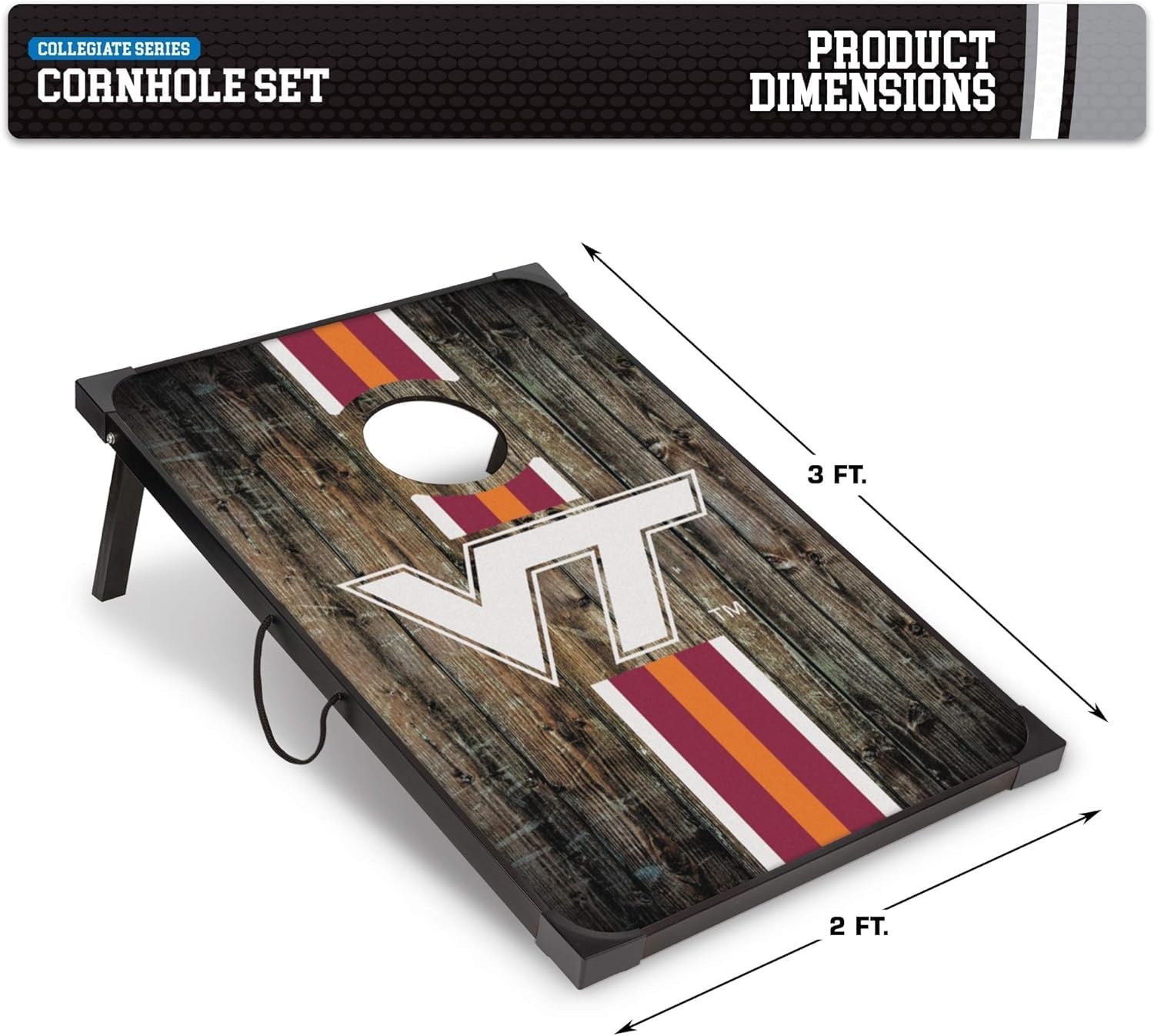 Wild Sports NCAA 2′ x 3′ MDF Deluxe Cornhole Set – with Corners and Aprons(Virginia Tech Hokies)