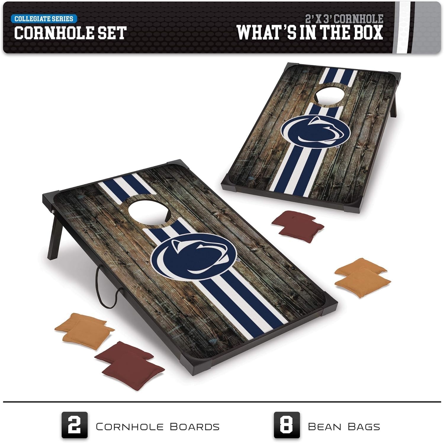 Wild Sports NCAA 2′ x 3′ MDF Deluxe Cornhole Set – with Corners and Aprons(Penn State Nittany Lions)