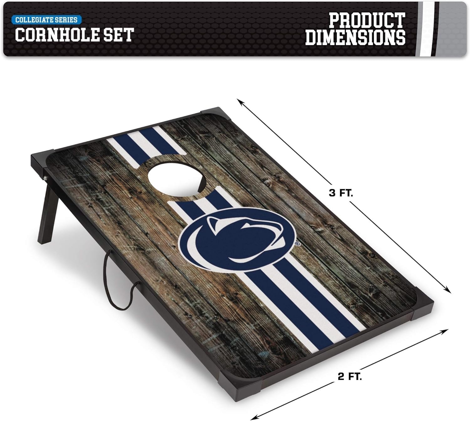 Wild Sports NCAA 2′ x 3′ MDF Deluxe Cornhole Set – with Corners and Aprons(Penn State Nittany Lions)
