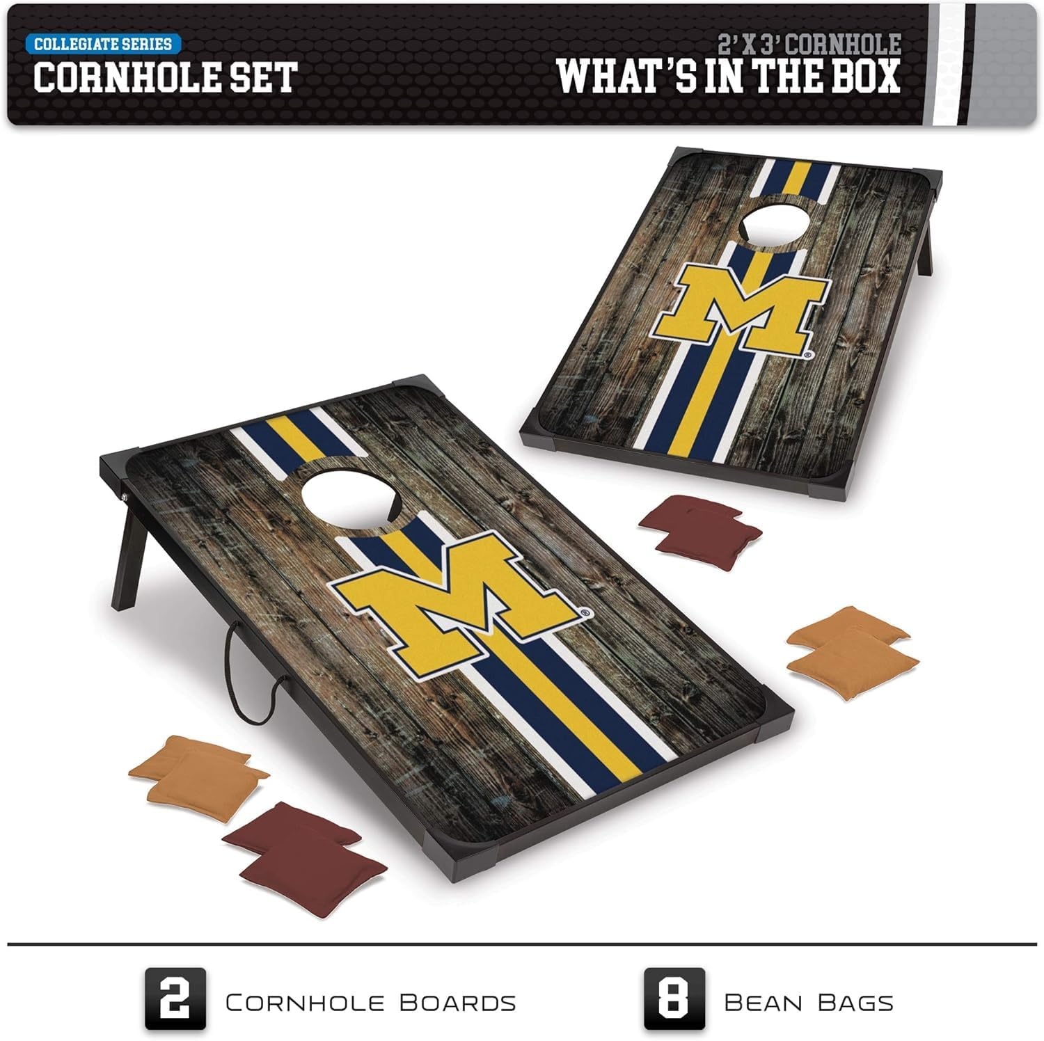Wild Sports NCAA 2′ x 3′ MDF Deluxe Cornhole Set – with Corners and Aprons(Michigan Wolverines)