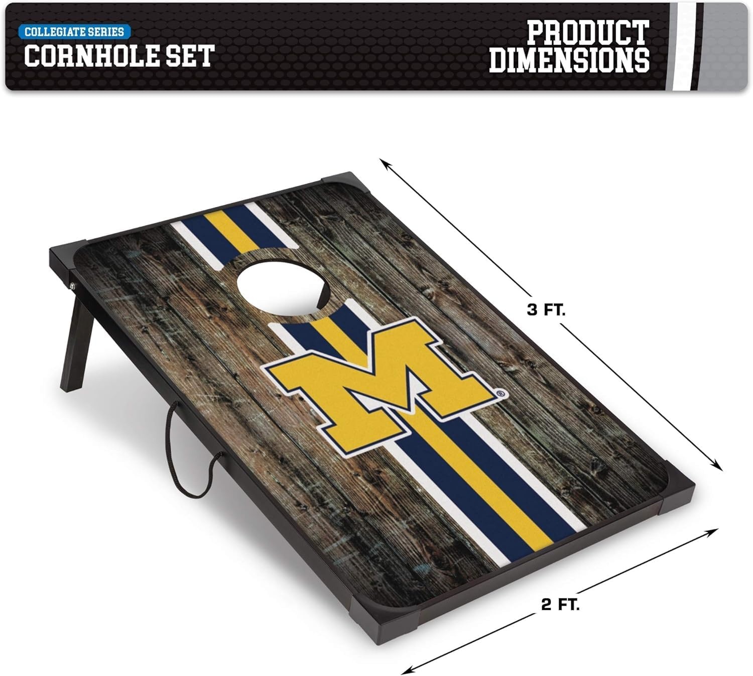 Wild Sports NCAA 2′ x 3′ MDF Deluxe Cornhole Set – with Corners and Aprons(Michigan Wolverines)