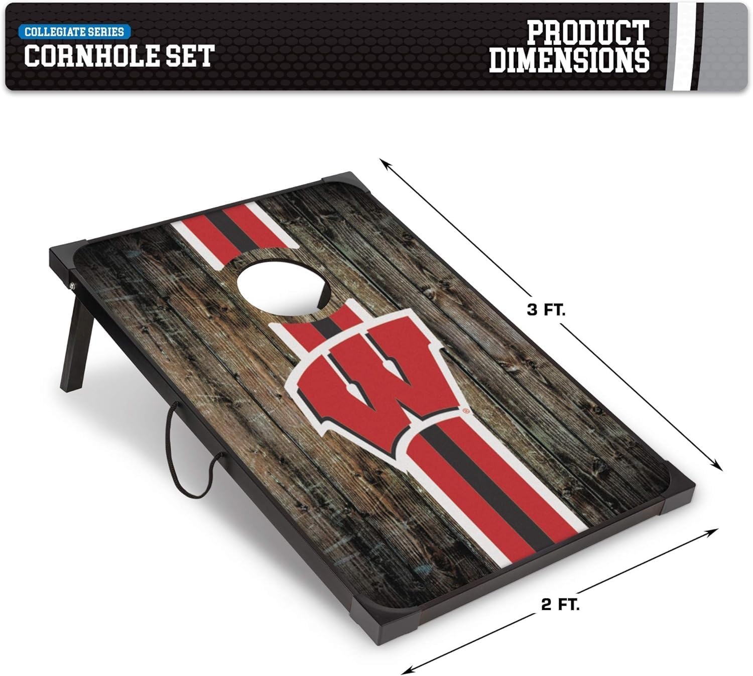 Wild Sports NCAA 2′ x 3′ MDF Deluxe Cornhole Set – with Corners and Aprons(Wisconsin Badgers)
