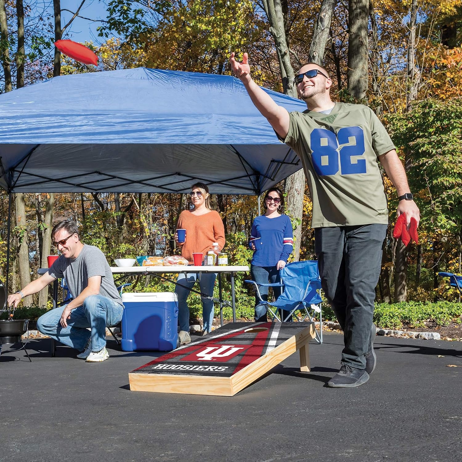NCAA College 2′ x 4′ Wood Direct Print Tournament Cornhole Set by Wild Sports, 8 Bean Bags, Vintage Triange Design – Tailgate, Outdoor, Backyard(Indiana Hoosiers)