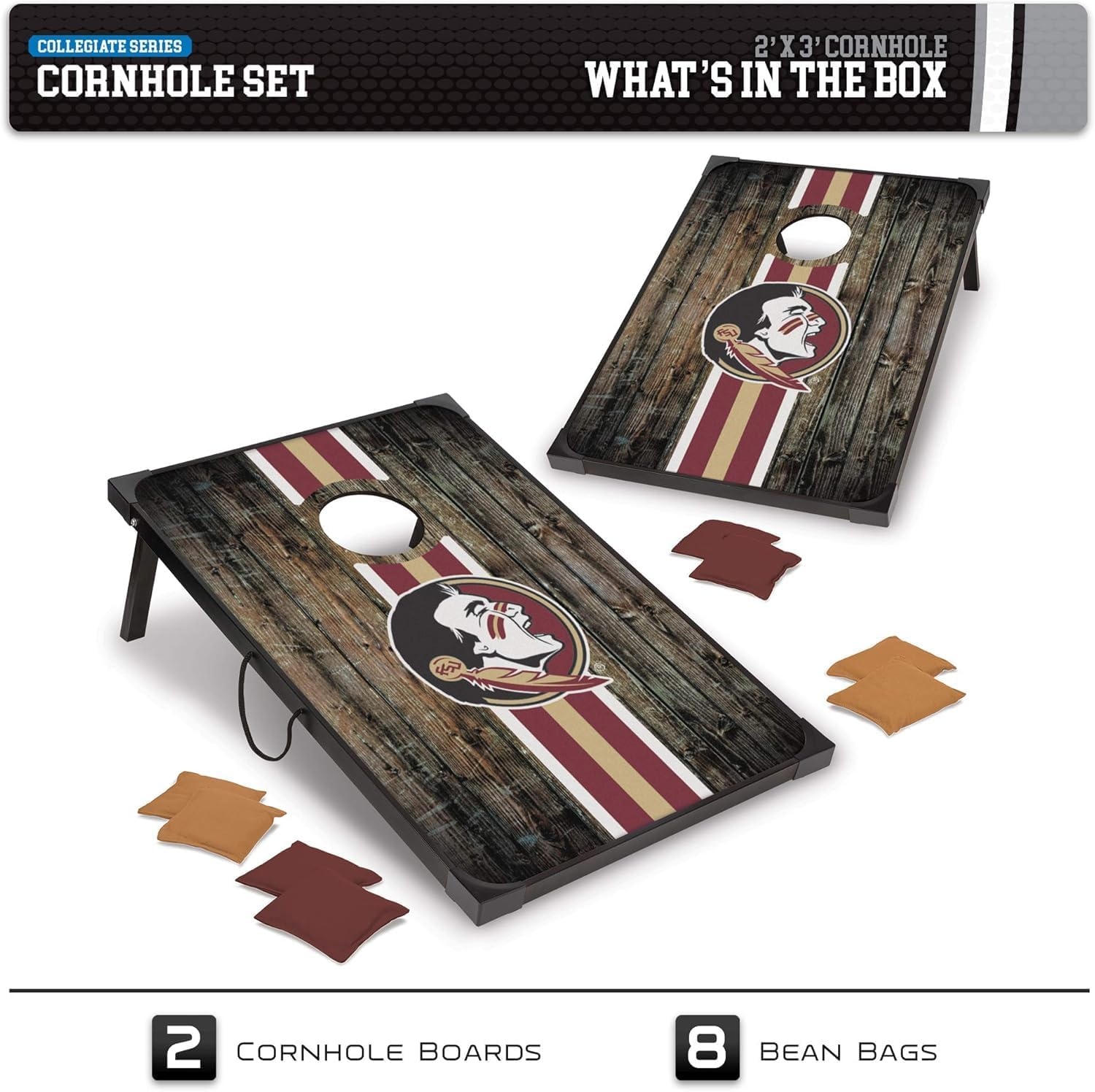 Wild Sports NCAA 2′ x 3′ MDF Deluxe Cornhole Set – with Corners and Aprons(Florida State Seminoles)