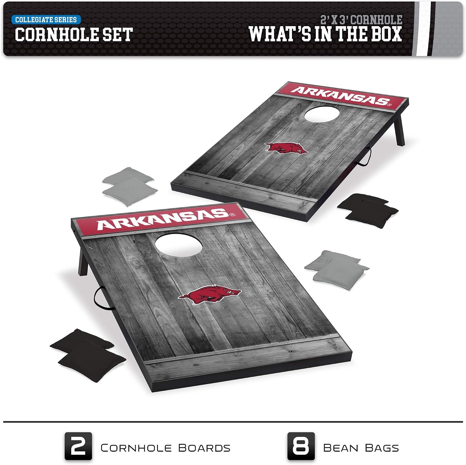 Wild Sports 2’x3′ MDF Wood NCAA College Cornhole Set(Arkansas Razorbacks)