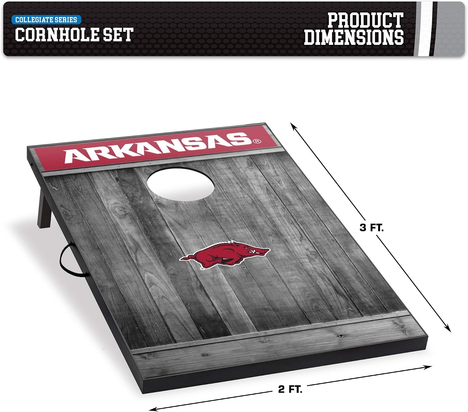 Wild Sports 2’x3′ MDF Wood NCAA College Cornhole Set(Arkansas Razorbacks)