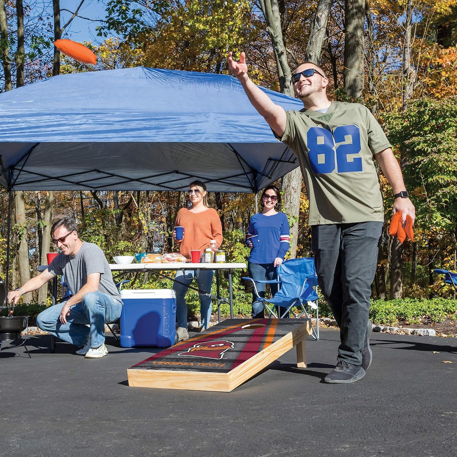 NCAA College 2′ x 4′ Wood Direct Print Tournament Cornhole Set by Wild Sports, 8 Bean Bags, Vintage Triange Design – Tailgate, Outdoor, Backyard(Virginia Tech Hokies)
