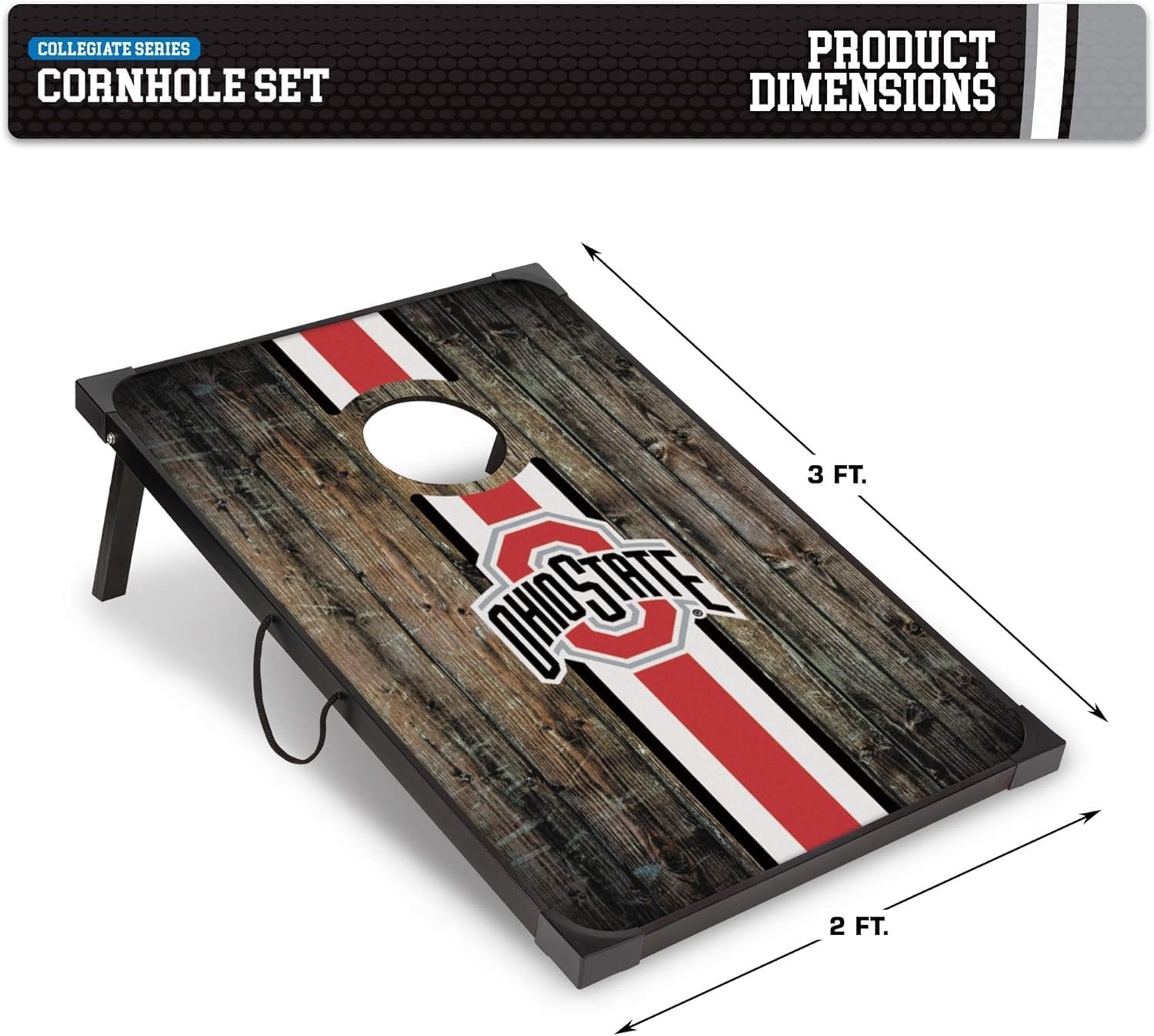 Wild Sports NCAA 2′ x 3′ MDF Deluxe Cornhole Set – with Corners and Aprons(Ohio State Buckeyes)