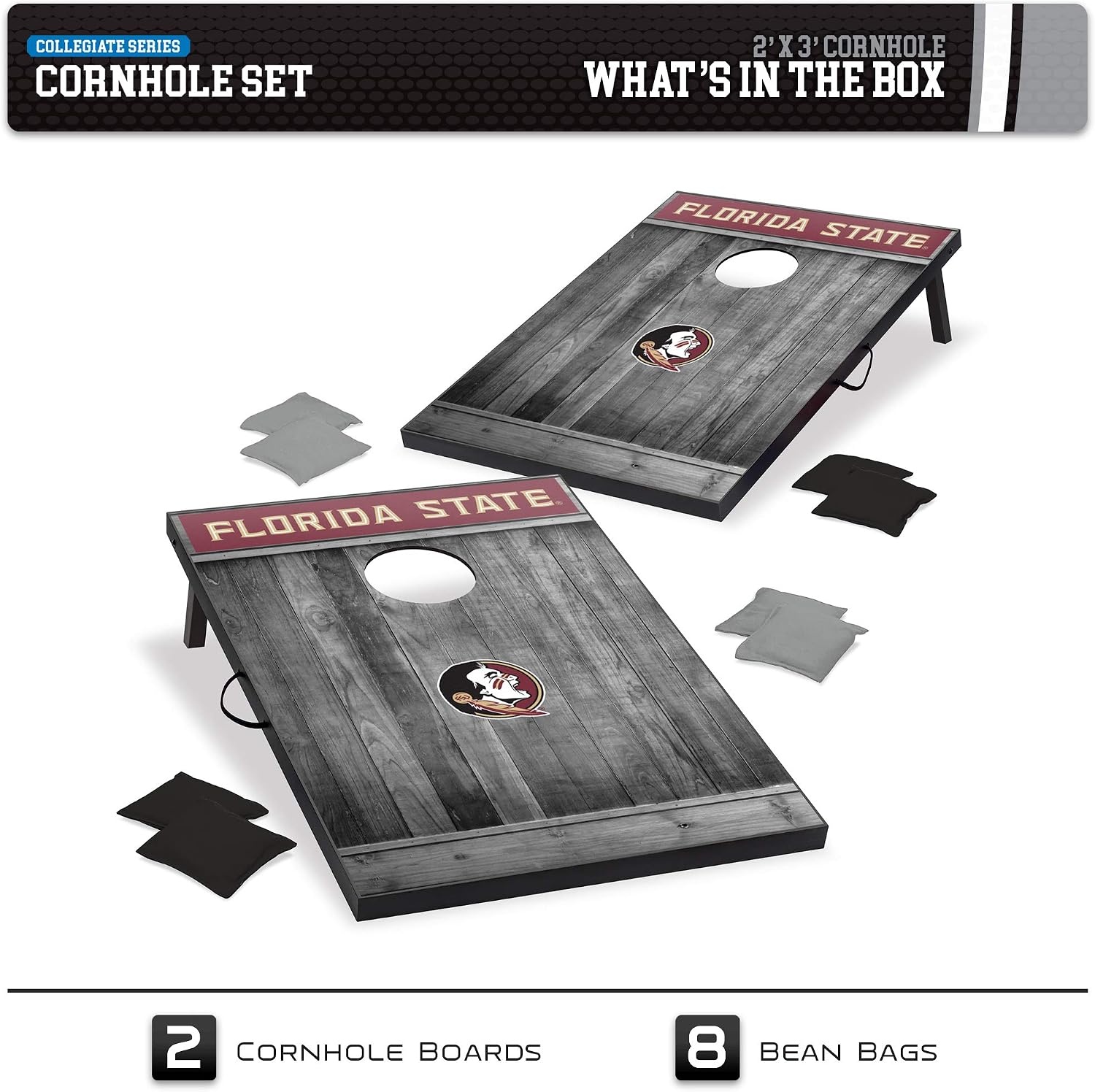 Wild Sports 2’x3′ MDF Wood NCAA College Cornhole Set(Florida State Seminoles)