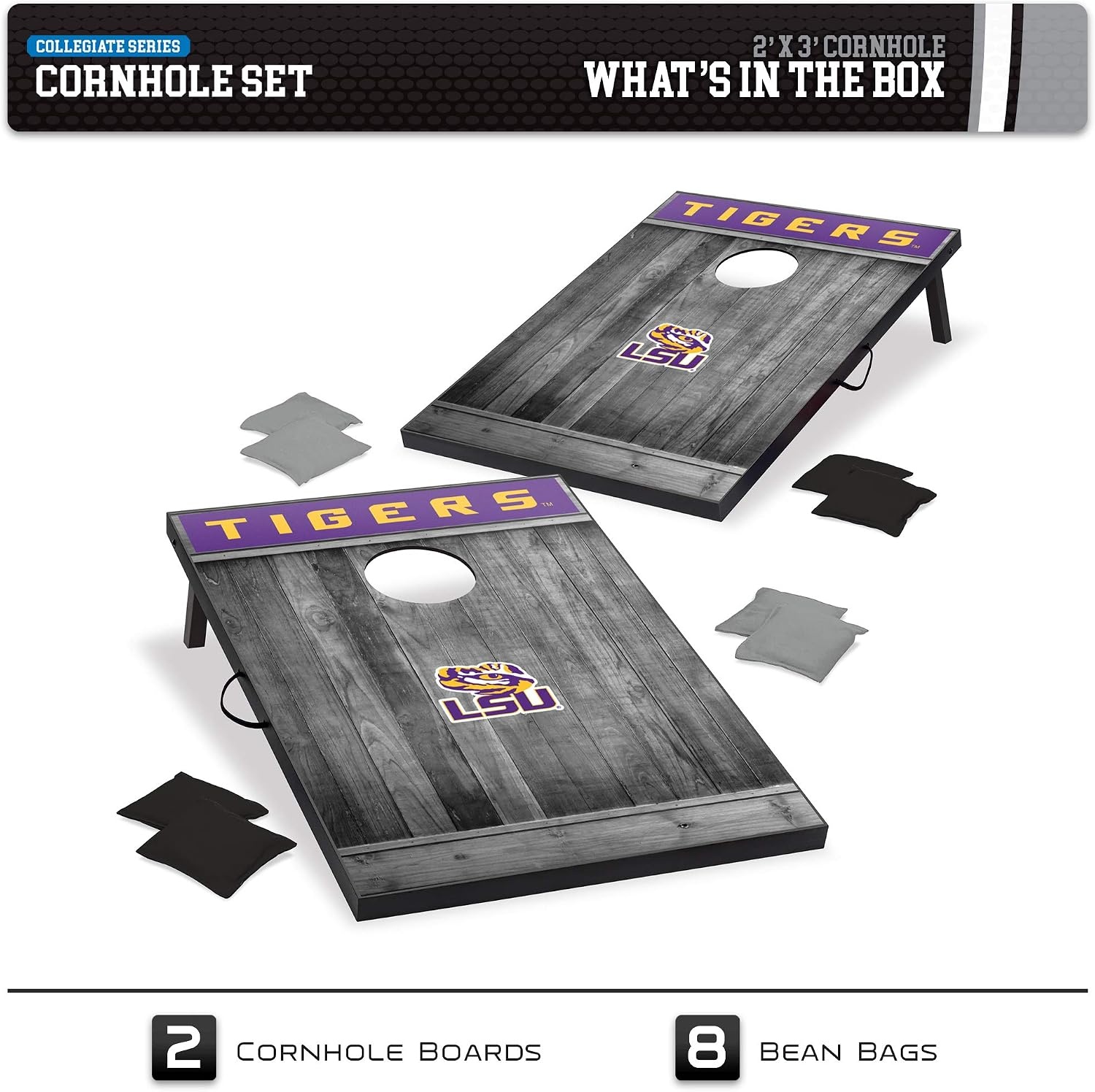 Wild Sports 2’x3′ MDF Wood NCAA College Cornhole Set(LSU Tigers)
