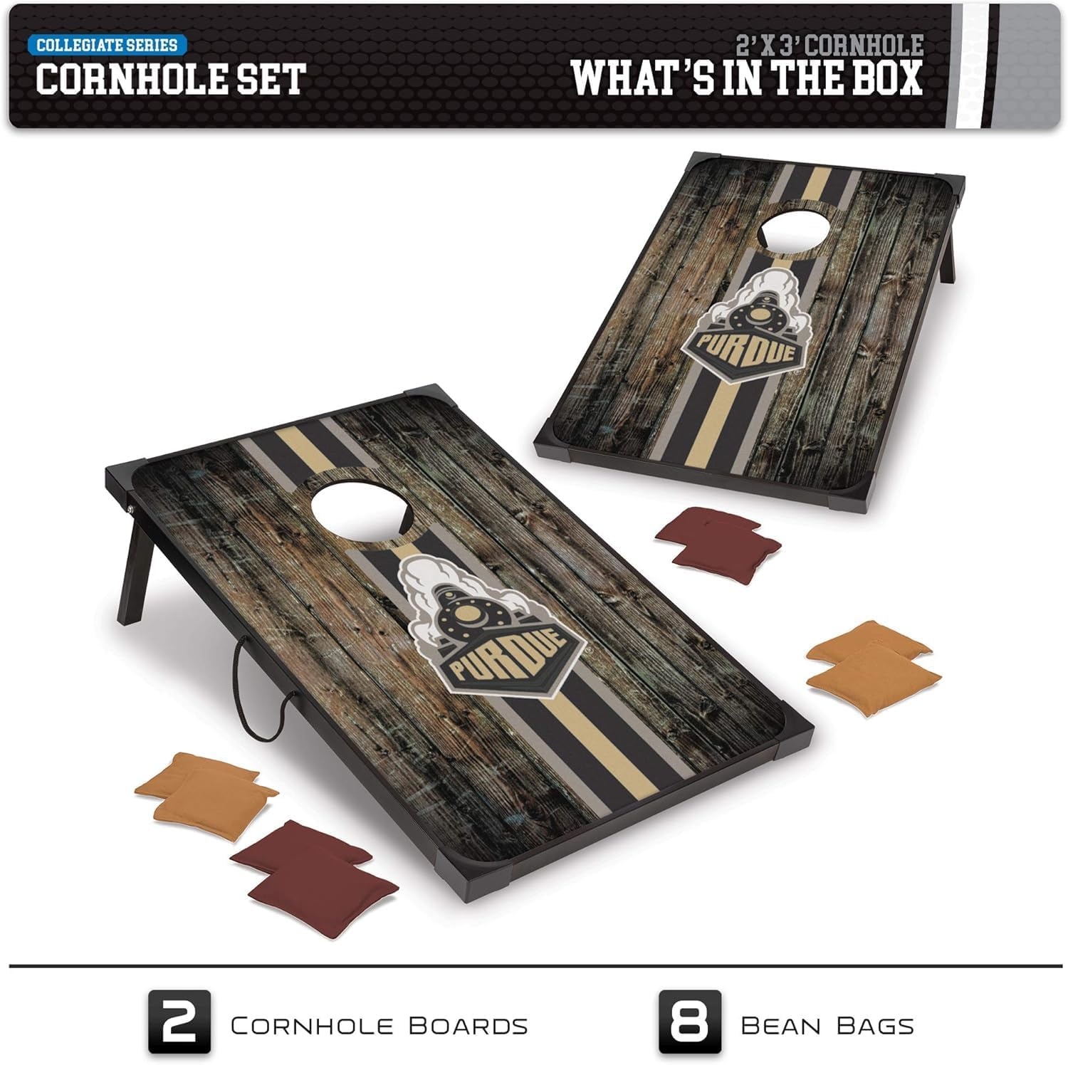 Wild Sports NCAA 2′ x 3′ MDF Deluxe Cornhole Set – with Corners and Aprons(Purdue Boilermakers)