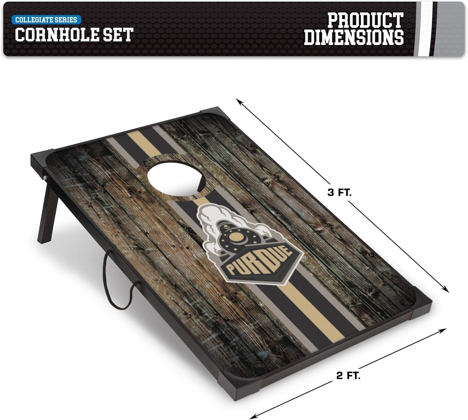 Wild Sports NCAA 2′ x 3′ MDF Deluxe Cornhole Set – with Corners and Aprons(Purdue Boilermakers)