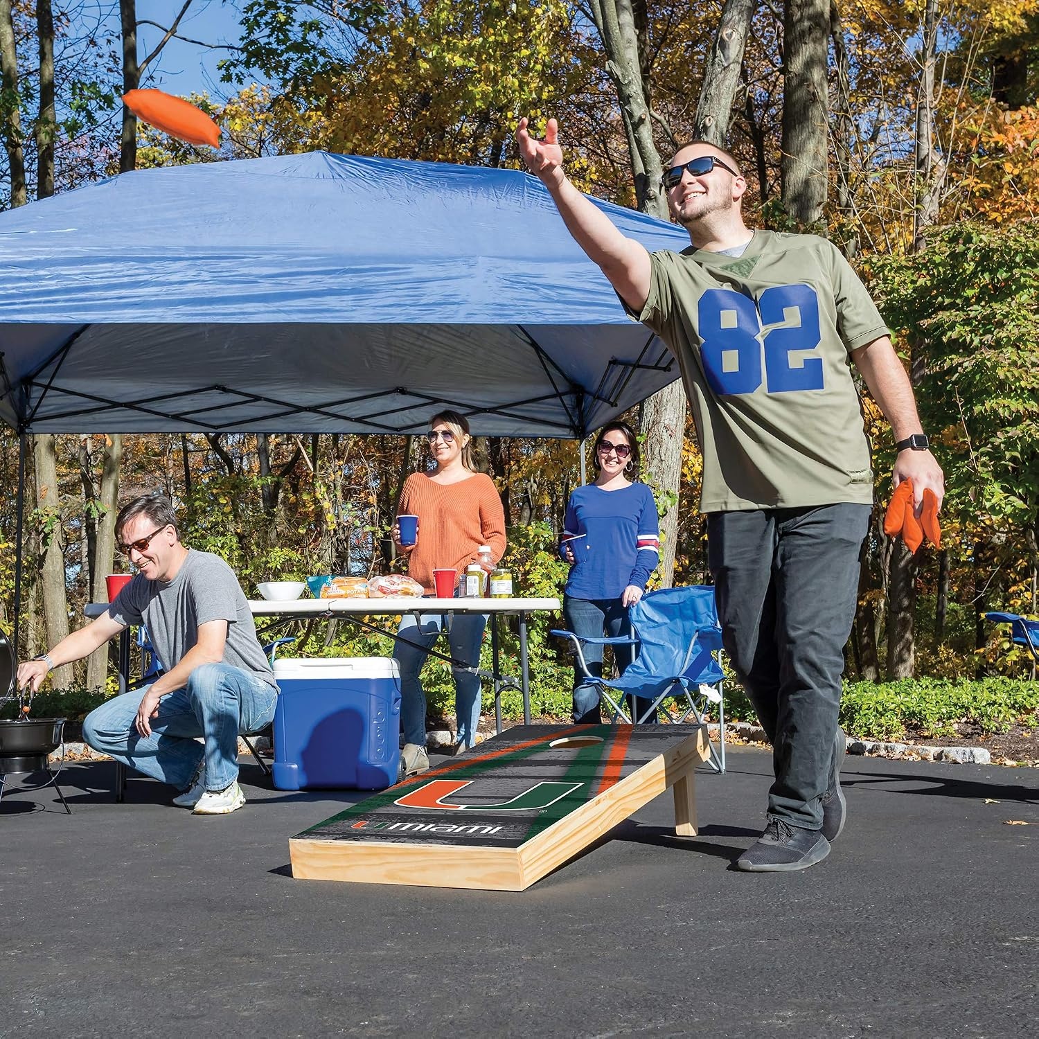 NCAA College 2′ x 4′ Wood Direct Print Tournament Cornhole Set by Wild Sports, 8 Bean Bags, Vintage Triange Design – Tailgate, Outdoor, Backyard(Miami Hurricanes)