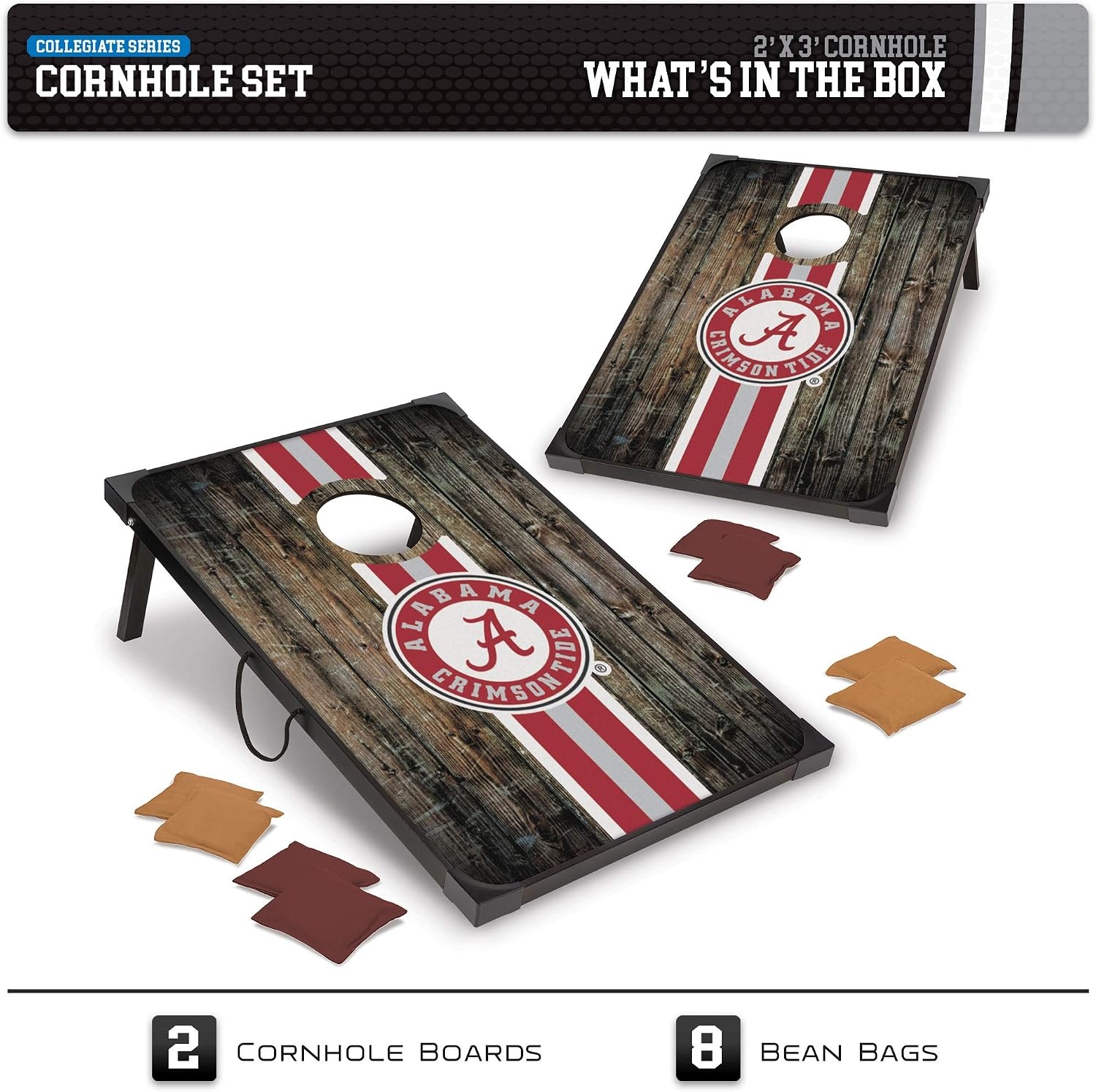 Wild Sports NCAA 2′ x 3′ MDF Deluxe Cornhole Set – with Corners and Aprons(Alabama Crimson Tide)