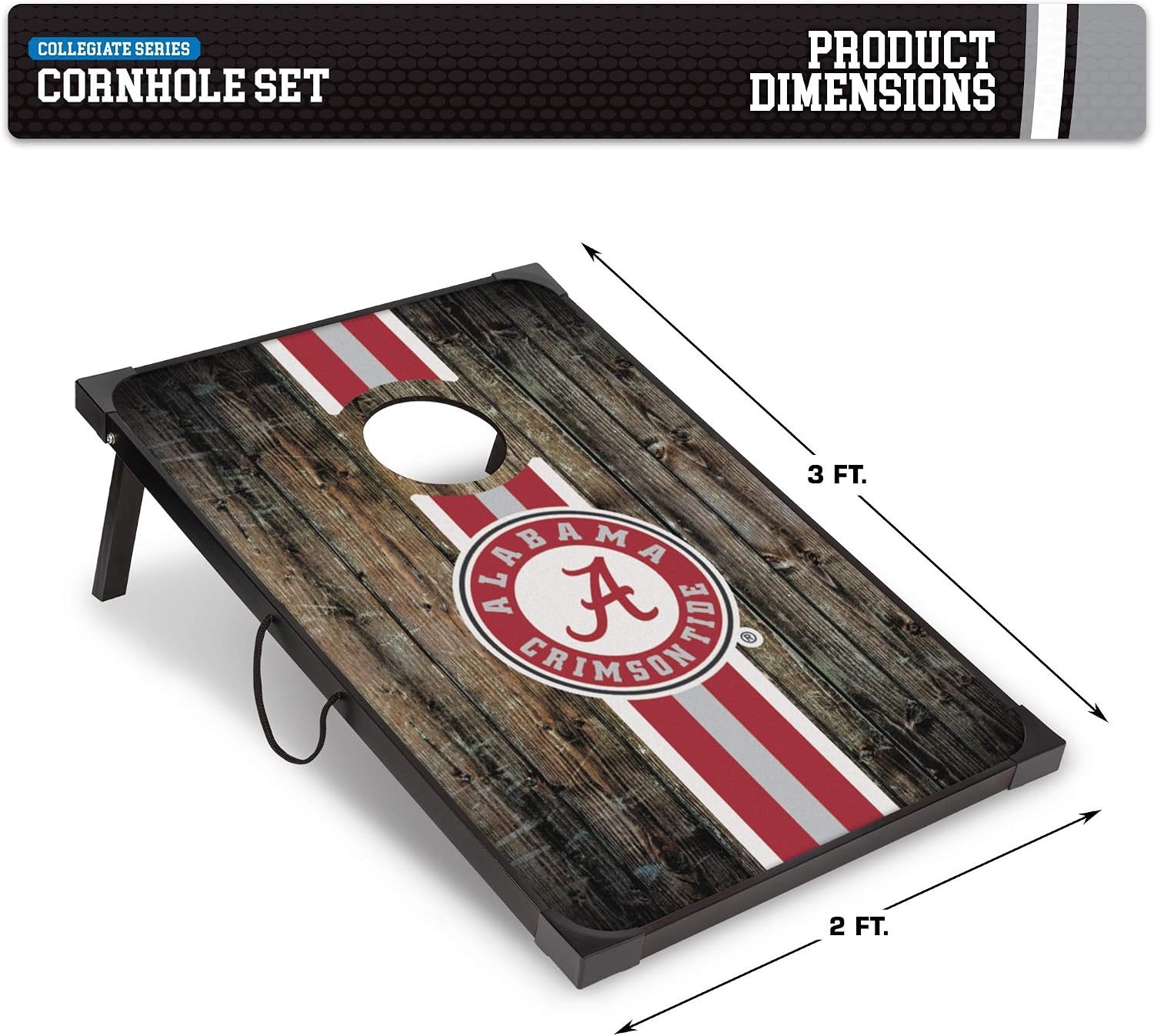 Wild Sports NCAA 2′ x 3′ MDF Deluxe Cornhole Set – with Corners and Aprons(Alabama Crimson Tide)