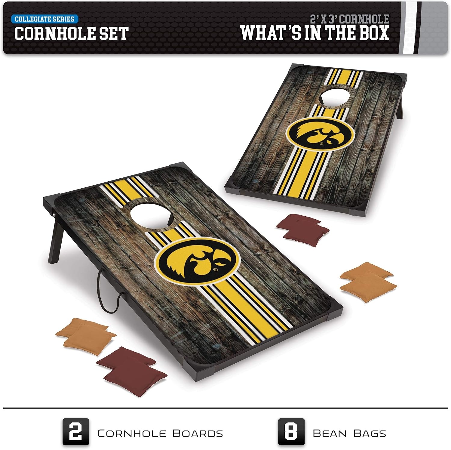 Wild Sports NCAA 2′ x 3′ MDF Deluxe Cornhole Set – with Corners and Aprons(Iowa Hawkeyes)