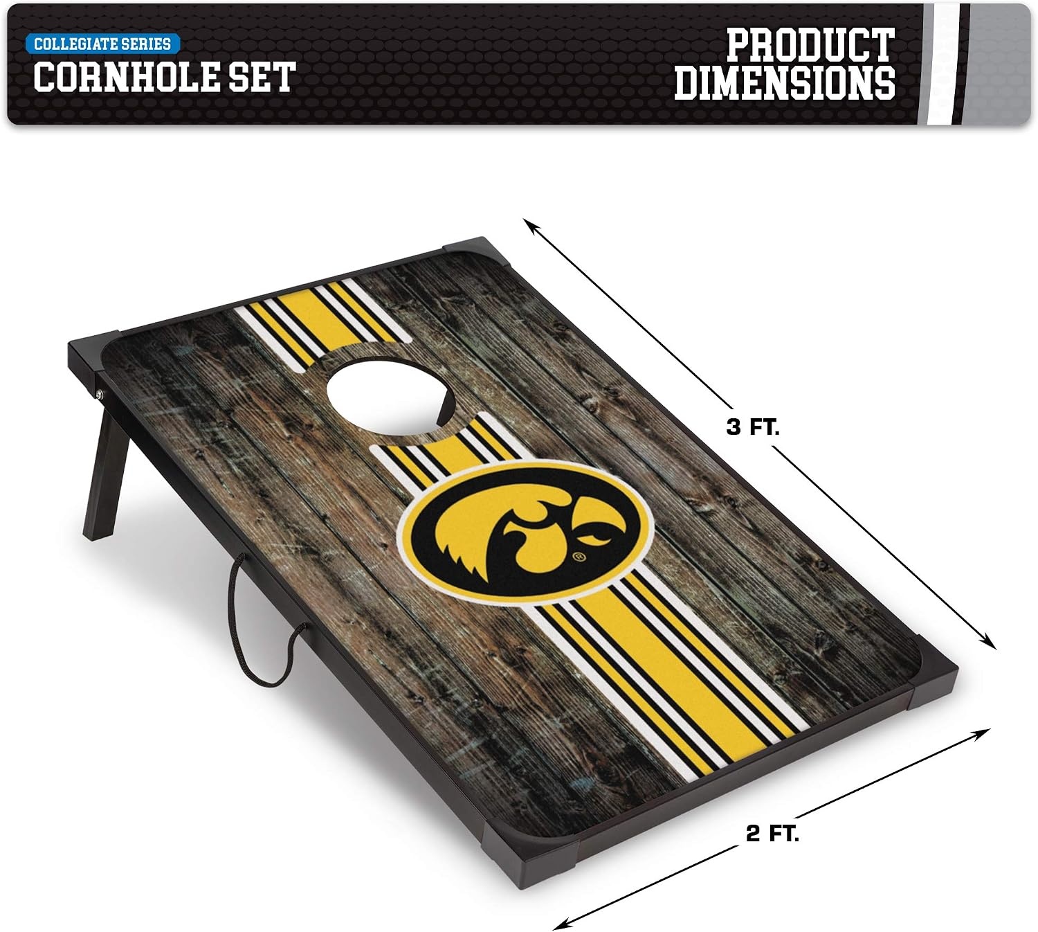 Wild Sports NCAA 2′ x 3′ MDF Deluxe Cornhole Set – with Corners and Aprons(Iowa Hawkeyes)