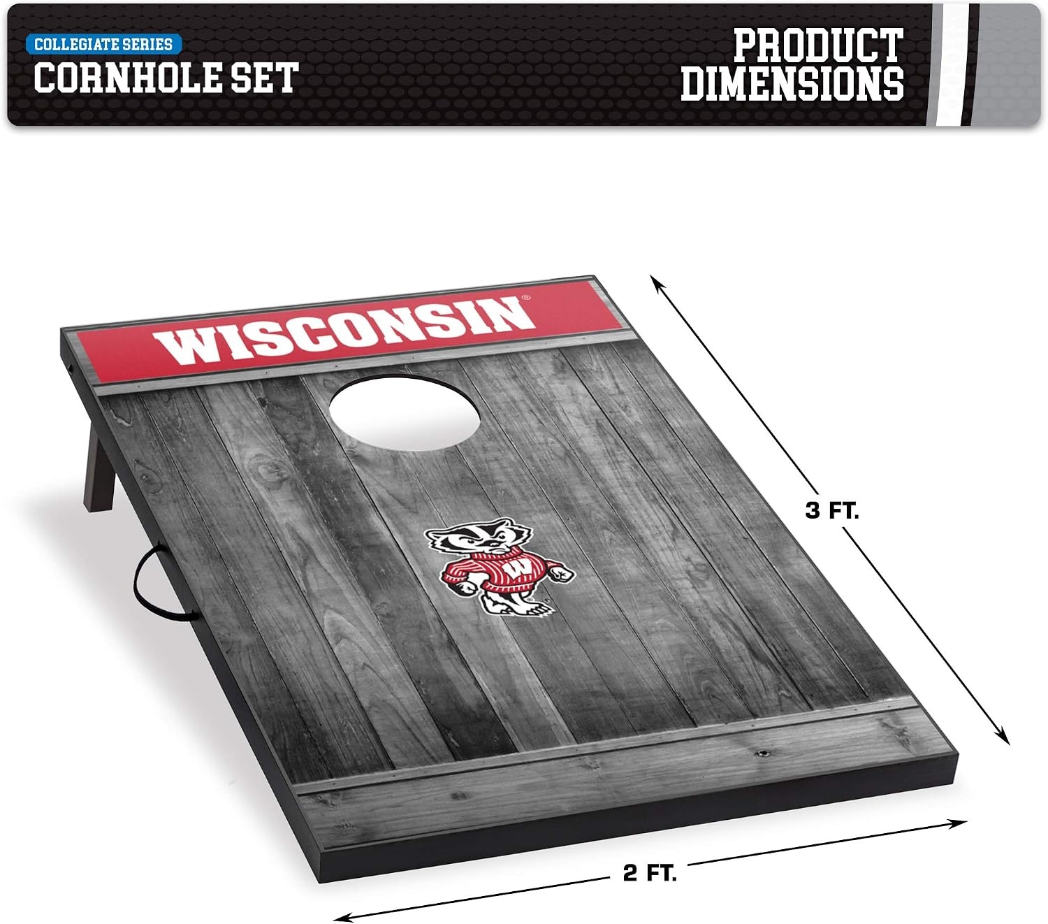 Wild Sports 2’x3′ MDF Wood NCAA College Cornhole Set(Wisconsin Badgers)