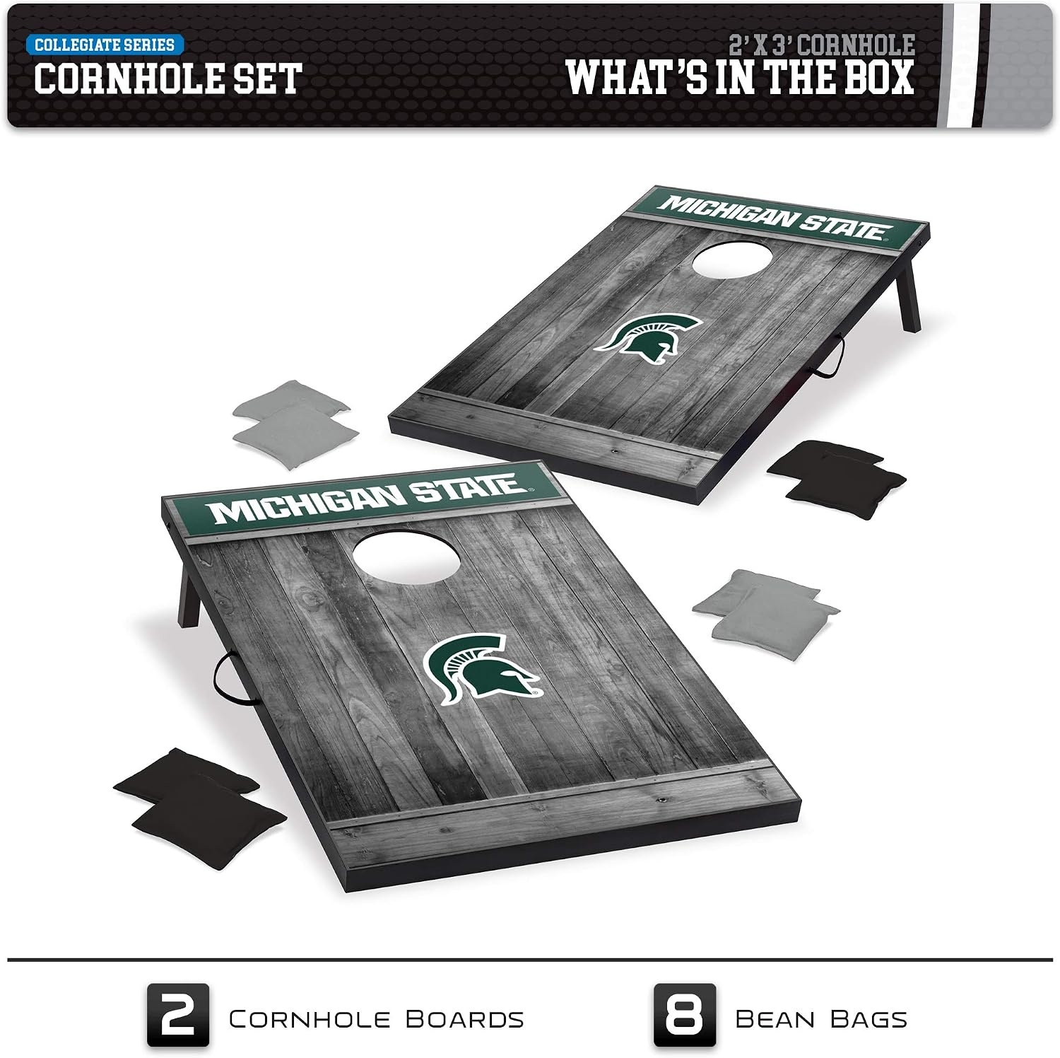 Wild Sports 2’x3′ MDF Wood NCAA College Cornhole Set(Michigan State Spartans)