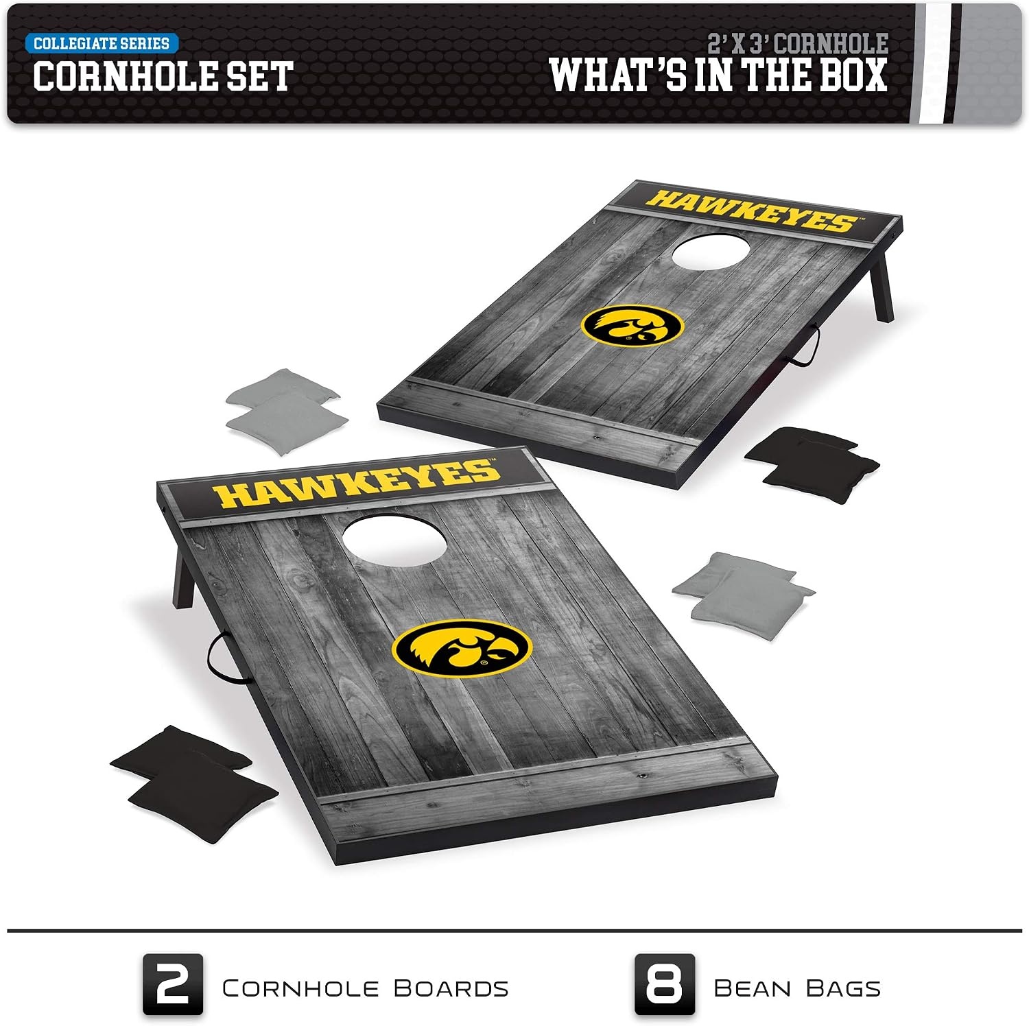 Wild Sports 2’x3′ MDF Wood NCAA College Cornhole Set(Iowa Hawkeyes)