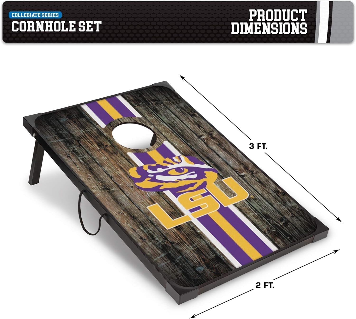 Wild Sports NCAA 2′ x 3′ MDF Deluxe Cornhole Set – with Corners and Aprons(LSU Tigers)