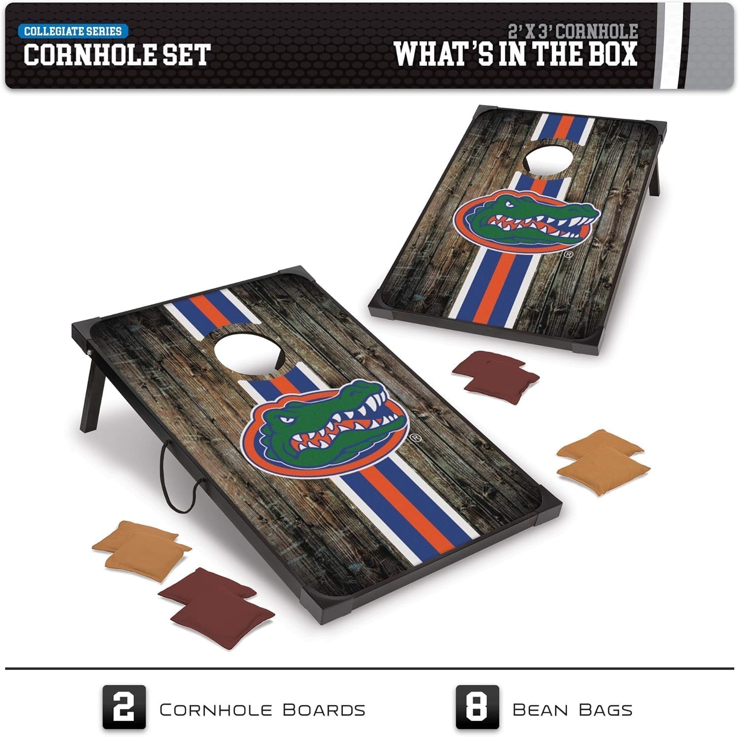 Wild Sports NCAA 2′ x 3′ MDF Deluxe Cornhole Set – with Corners and Aprons(Florida Gators)
