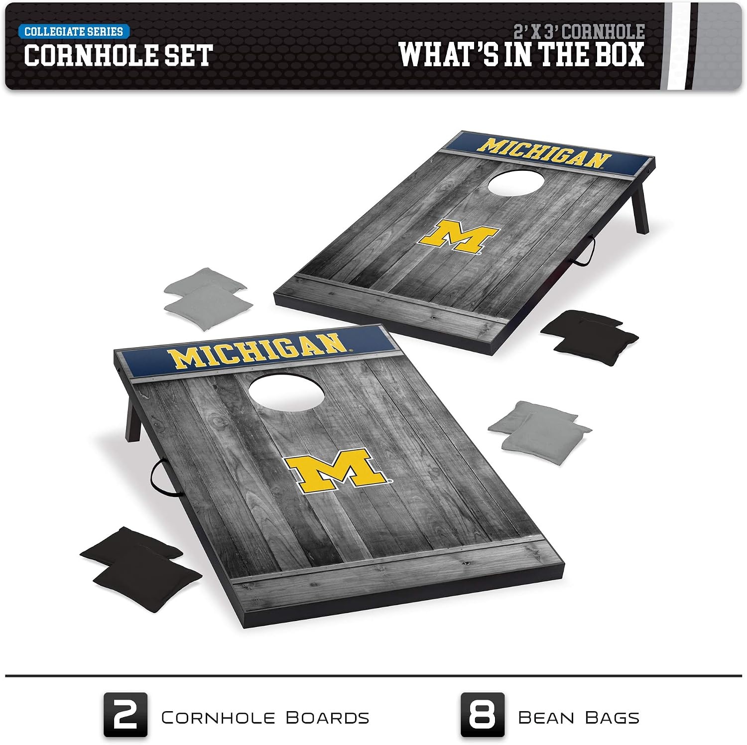 Wild Sports 2’x3′ MDF Wood NCAA College Cornhole Set(Michigan Wolverines)