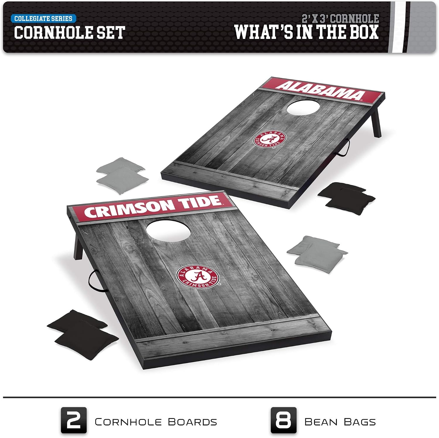 Wild Sports 2’x3′ MDF Wood NCAA College Cornhole Set(Alabama Crimson Tide)