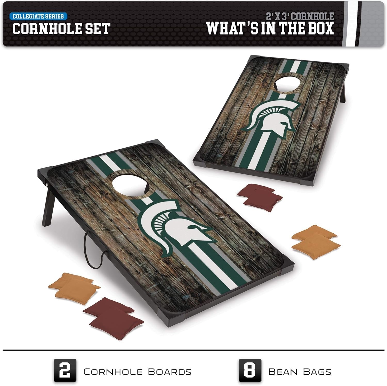 Wild Sports NCAA 2′ x 3′ MDF Deluxe Cornhole Set – with Corners and Aprons(Michigan State Spartans)