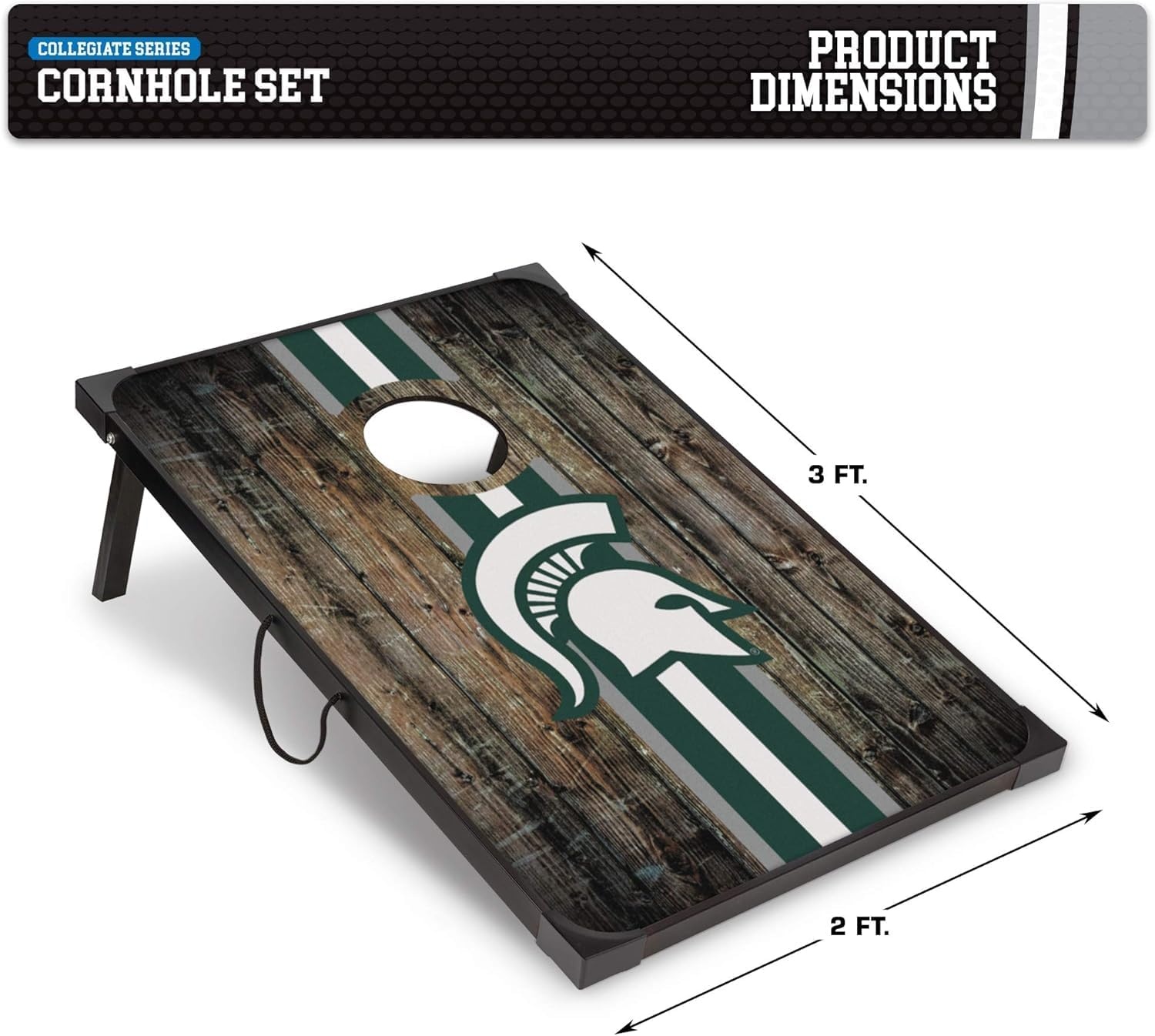 Wild Sports NCAA 2′ x 3′ MDF Deluxe Cornhole Set – with Corners and Aprons(Michigan State Spartans)