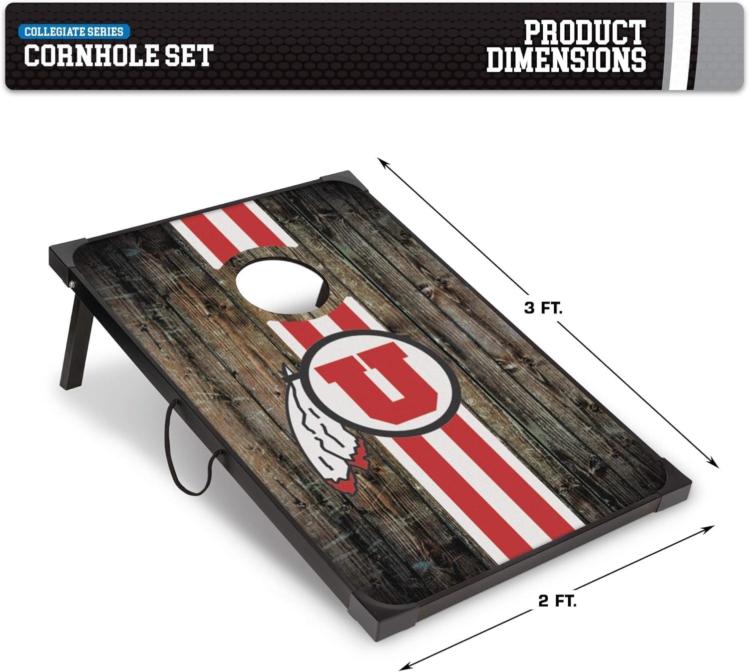 Wild Sports NCAA 2′ x 3′ MDF Deluxe Cornhole Set – with Corners and Aprons(Utah Utes)