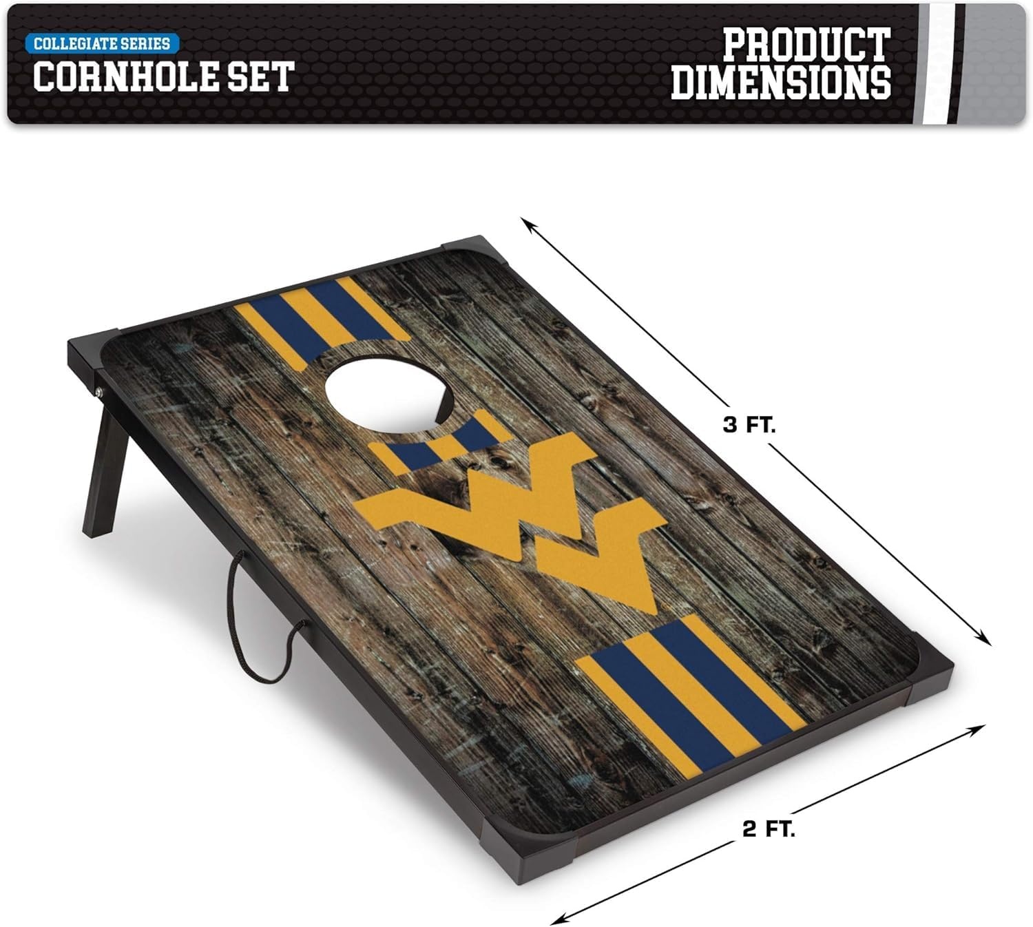 Wild Sports NCAA 2′ x 3′ MDF Deluxe Cornhole Set – with Corners and Aprons(West Virginia Mountaineers)