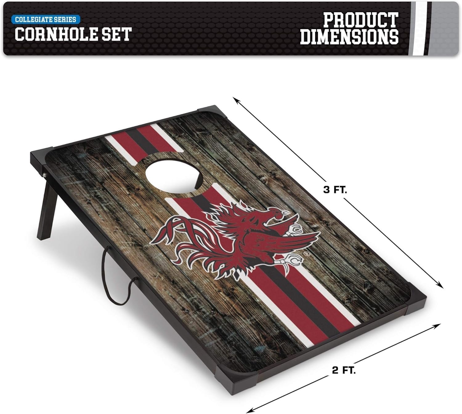 Wild Sports NCAA 2′ x 3′ MDF Deluxe Cornhole Set – with Corners and Aprons(South Carolina Fighting Gamecocks)