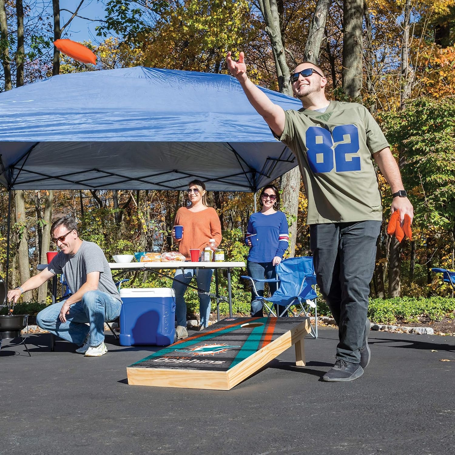 NFL Pro Football 2′ x 4′ Wood Direct Print Tournament Cornhole Set by Wild Sports, Comes with 8 Bean Bags – Perfect for Tailgate, Outdoor, Backyard(Miami Dolphins)