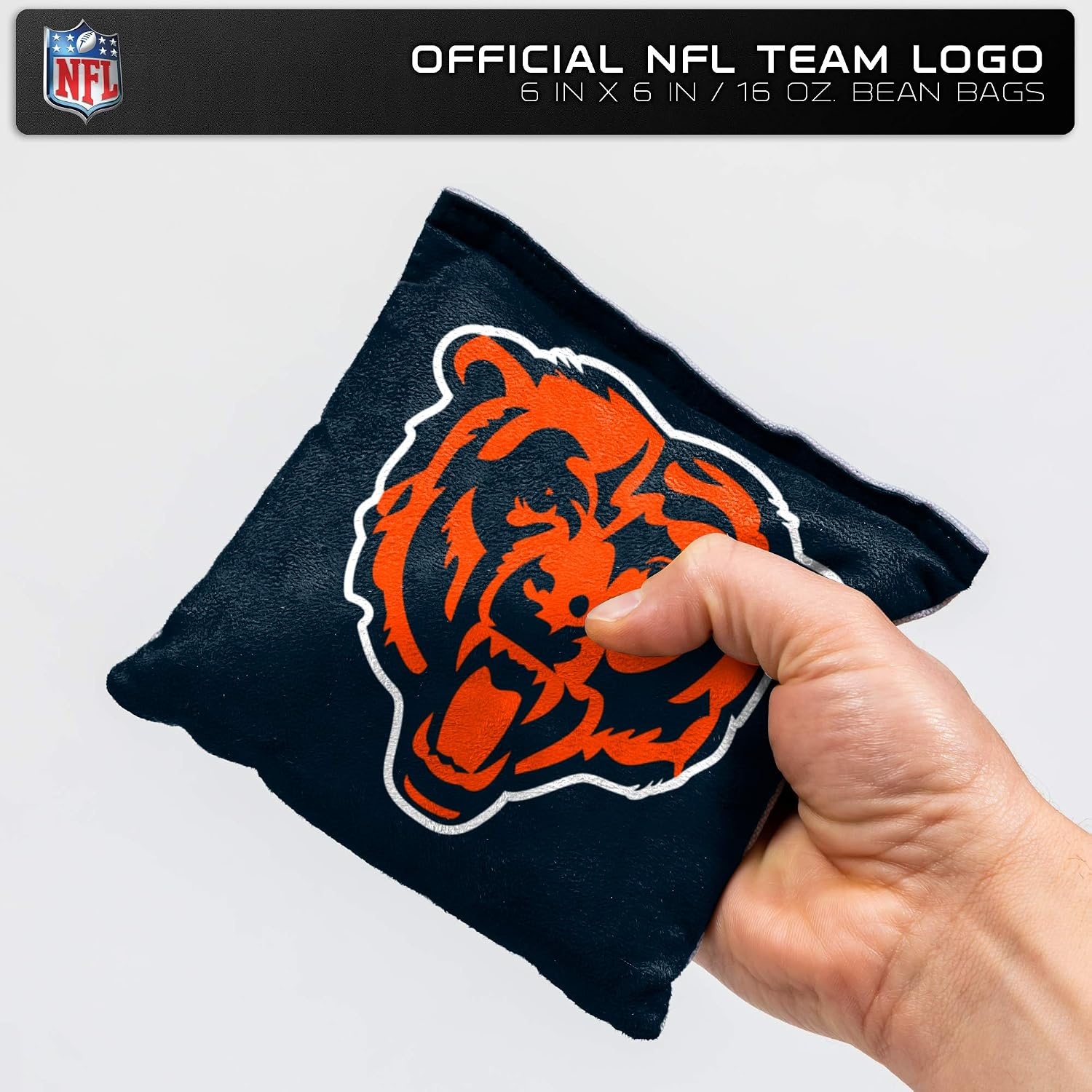 NFL Pro Football Dual Sided Bean Bags by Wild Sports, 8 Count, Premium Toss Bags for Cornhole Set – Great for Tailgates, Outdoors, Backyard(Chicago Bears)