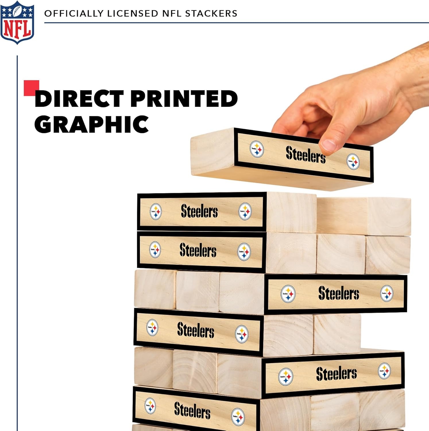 Wild Sports NFL Giant Stacking Wooden Blocks – Tumbling Tower Classic Family Game Stacks – Great Gift for Any Football Fan (Pittsburgh Steelers)