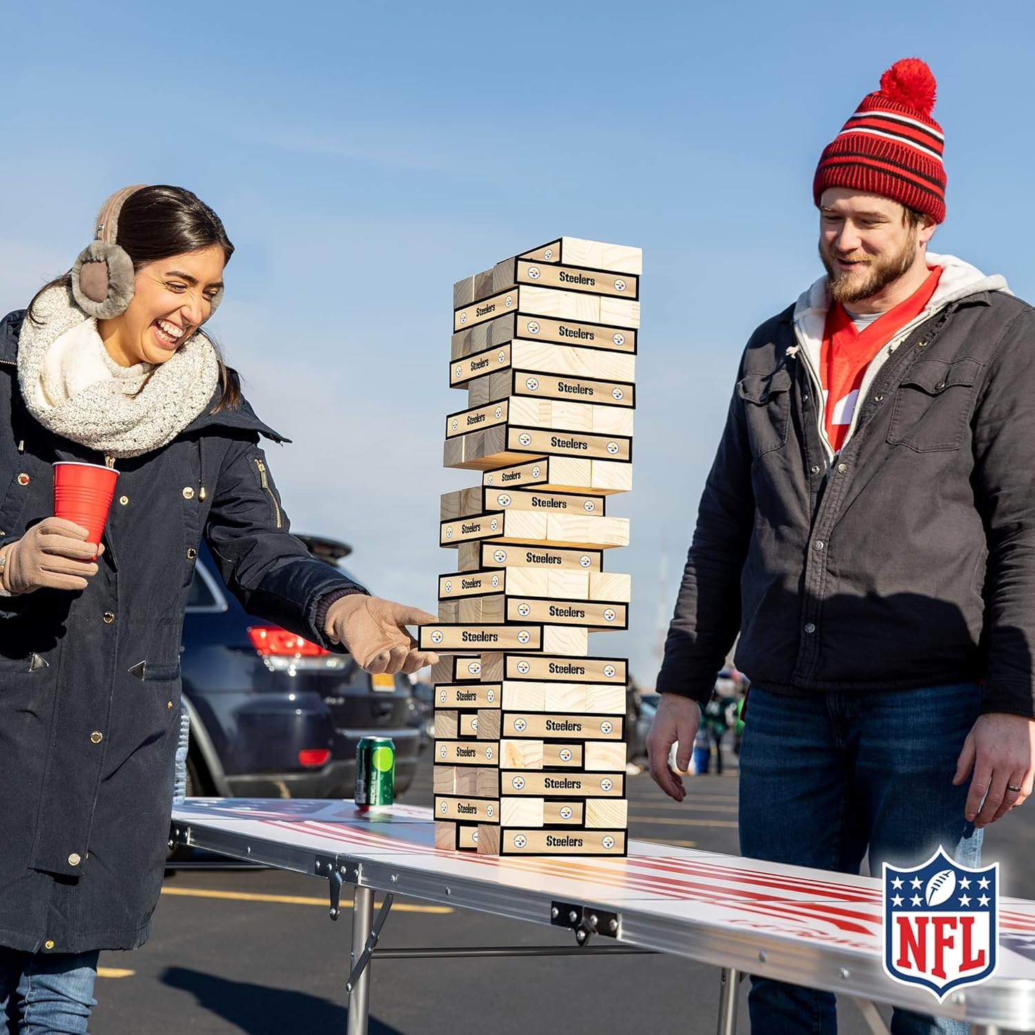 Wild Sports NFL Giant Stacking Wooden Blocks – Tumbling Tower Classic Family Game Stacks – Great Gift for Any Football Fan (Pittsburgh Steelers)