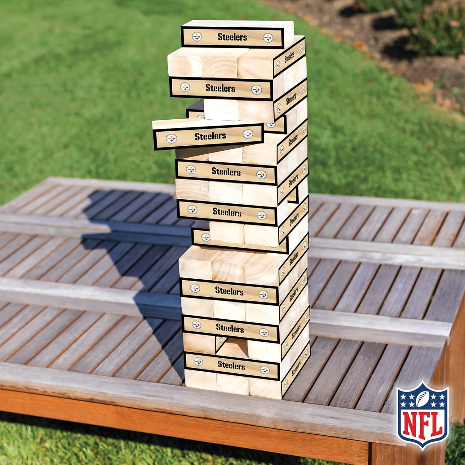 Wild Sports NFL Giant Stacking Wooden Blocks – Tumbling Tower Classic Family Game Stacks – Great Gift for Any Football Fan (Pittsburgh Steelers)