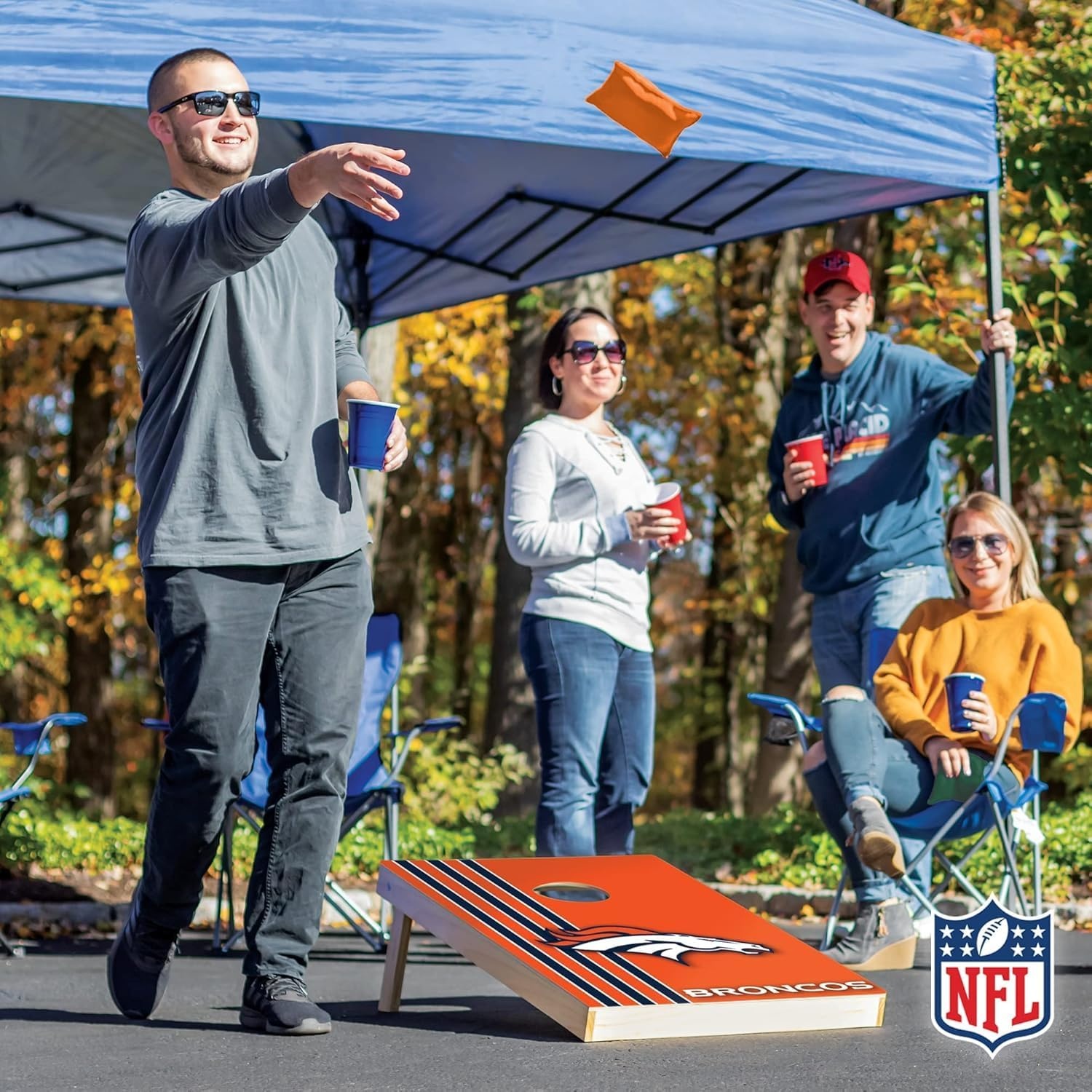 NFL 2′ x 3′ Solid Wood Cornhole Set with Direct Print HD Team Graphics – Great Gift for Any Football Fan  Bean Bag Toss Family Outdoor Games(Denver Broncos)