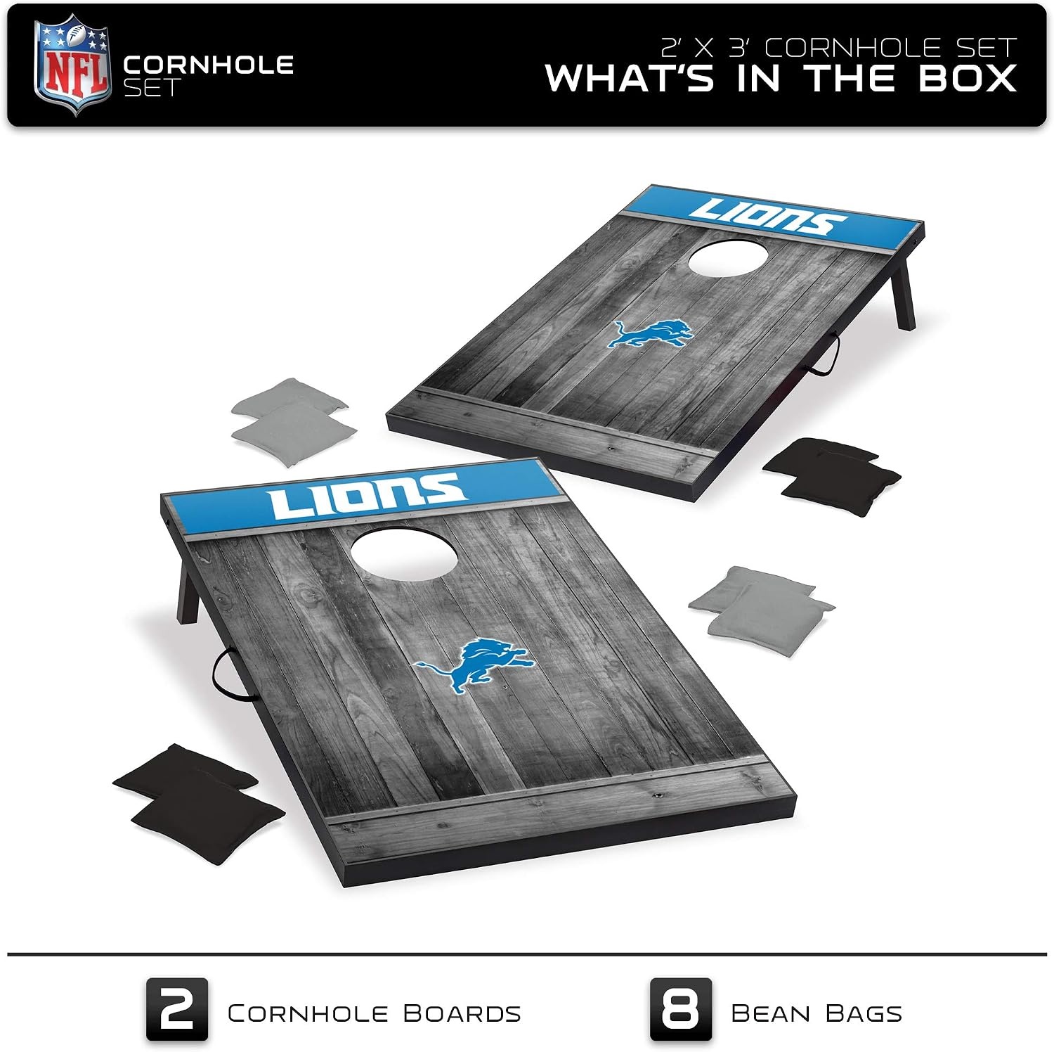 Wild Sports 2’x3′ MDF Wood NFL Cornhole Set(Detroit Lions)