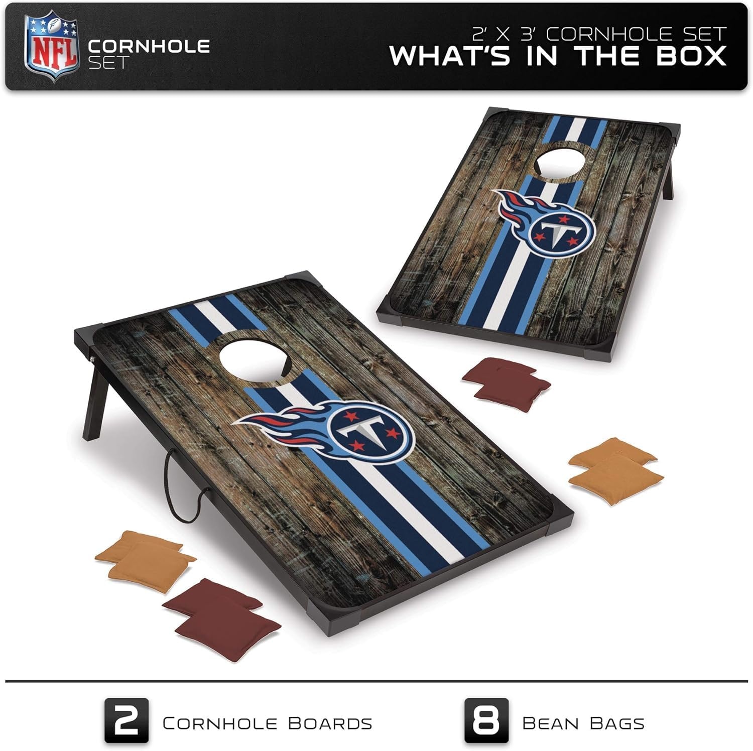 Wild Sports NFL 2′ x 3′ MDF Deluxe Cornhole Set – with Corners and Aprons(Tennessee Titans)
